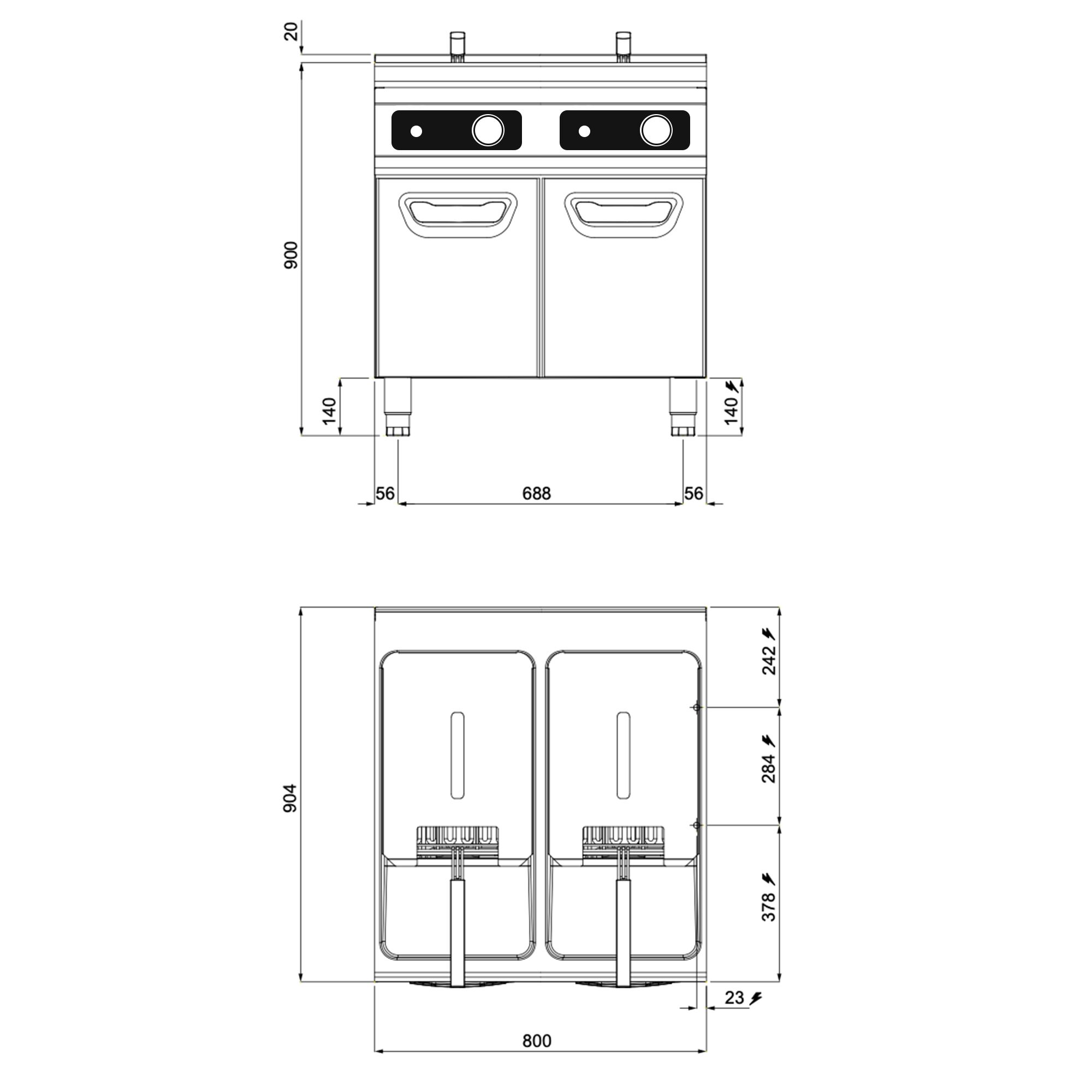 Friteuse électrique double – 22+22 litres – 44 kW – Bflex Digital