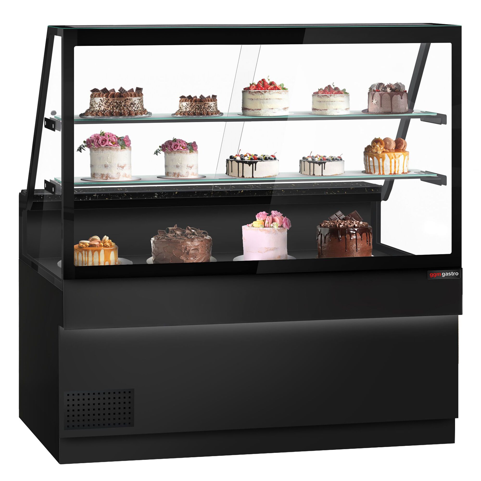 Serve Over Counter TORONTO - 1600x900mm - double glazing - black front - with 2 shelves - granite worktop