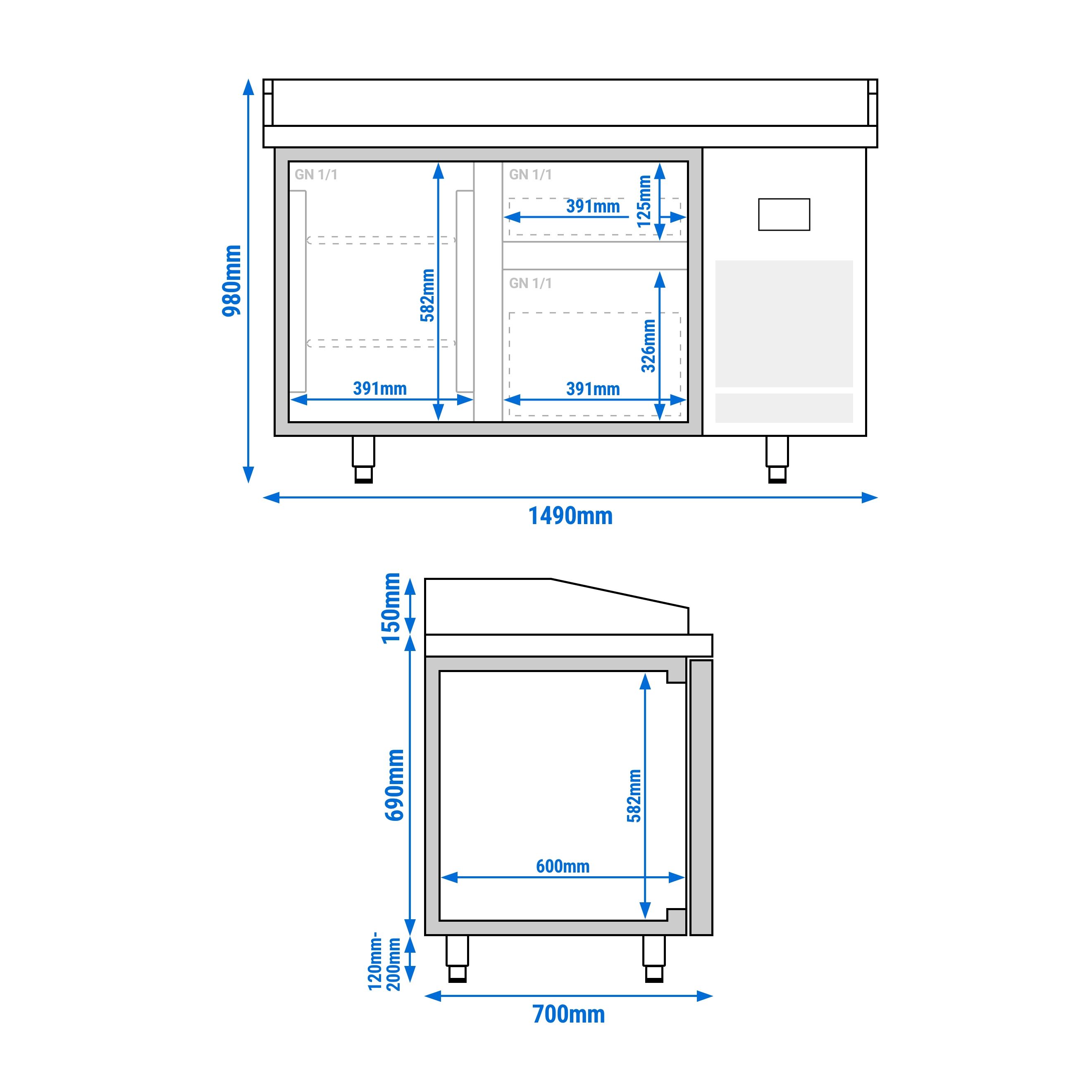 Table réfrigérée à pizza Premium PLUS - 1490 x 700 mm - avec 1 porte et 2 tiroirs