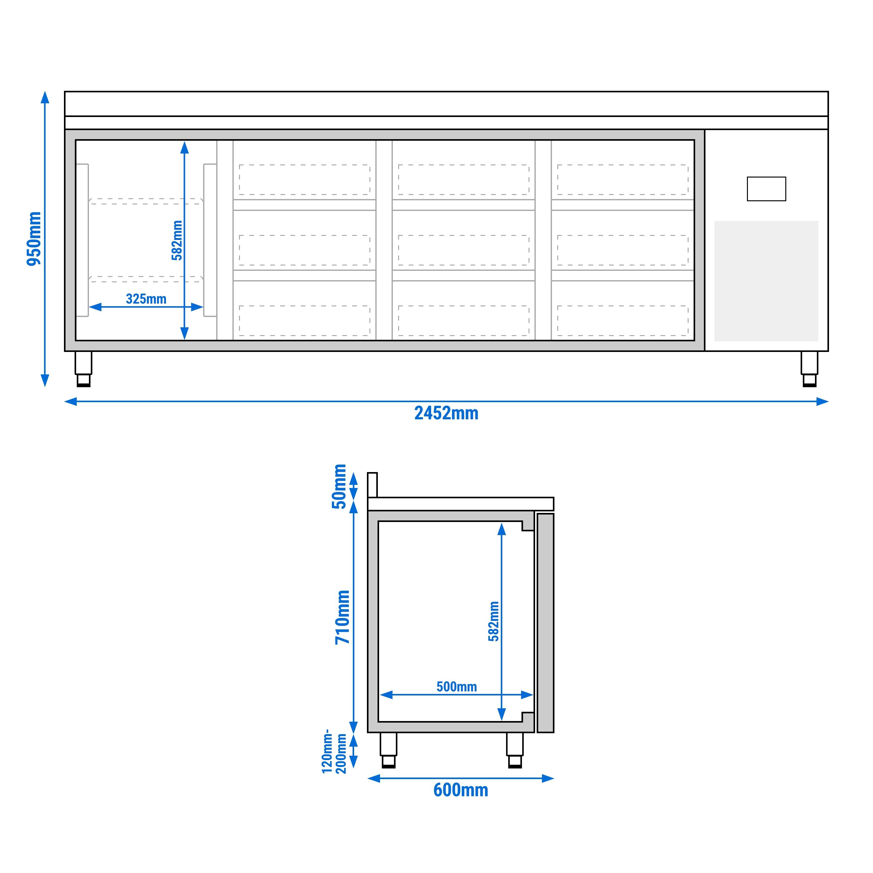 Table réfrigérée Premium PLUS - 2452 x 600 mm - avec 1 porte - 9 tiroirs 1/3 - avec dosseret