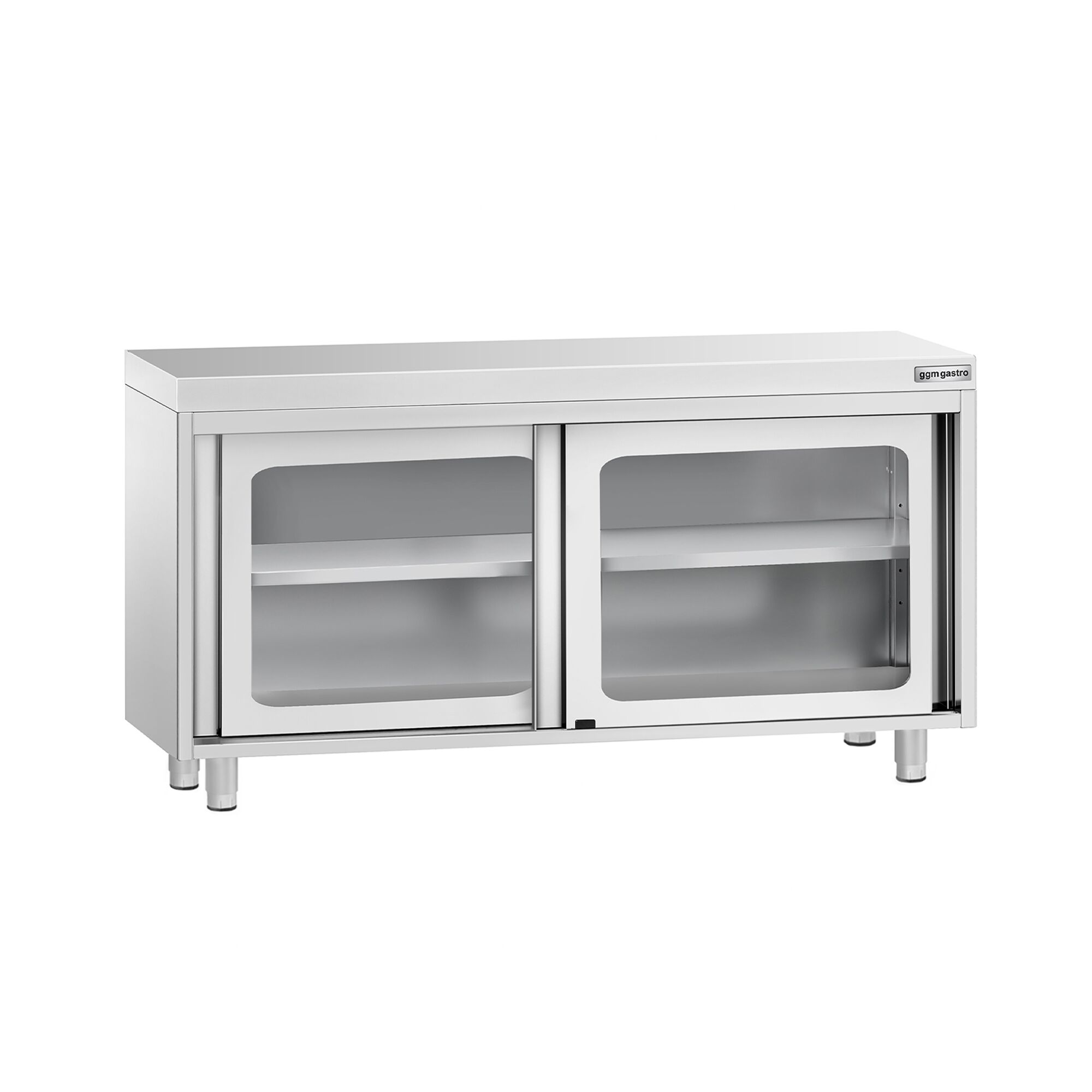 Table armoire en acier inoxydable PREMIUM - 1400x600mm - avec portes coulissantes vitrées