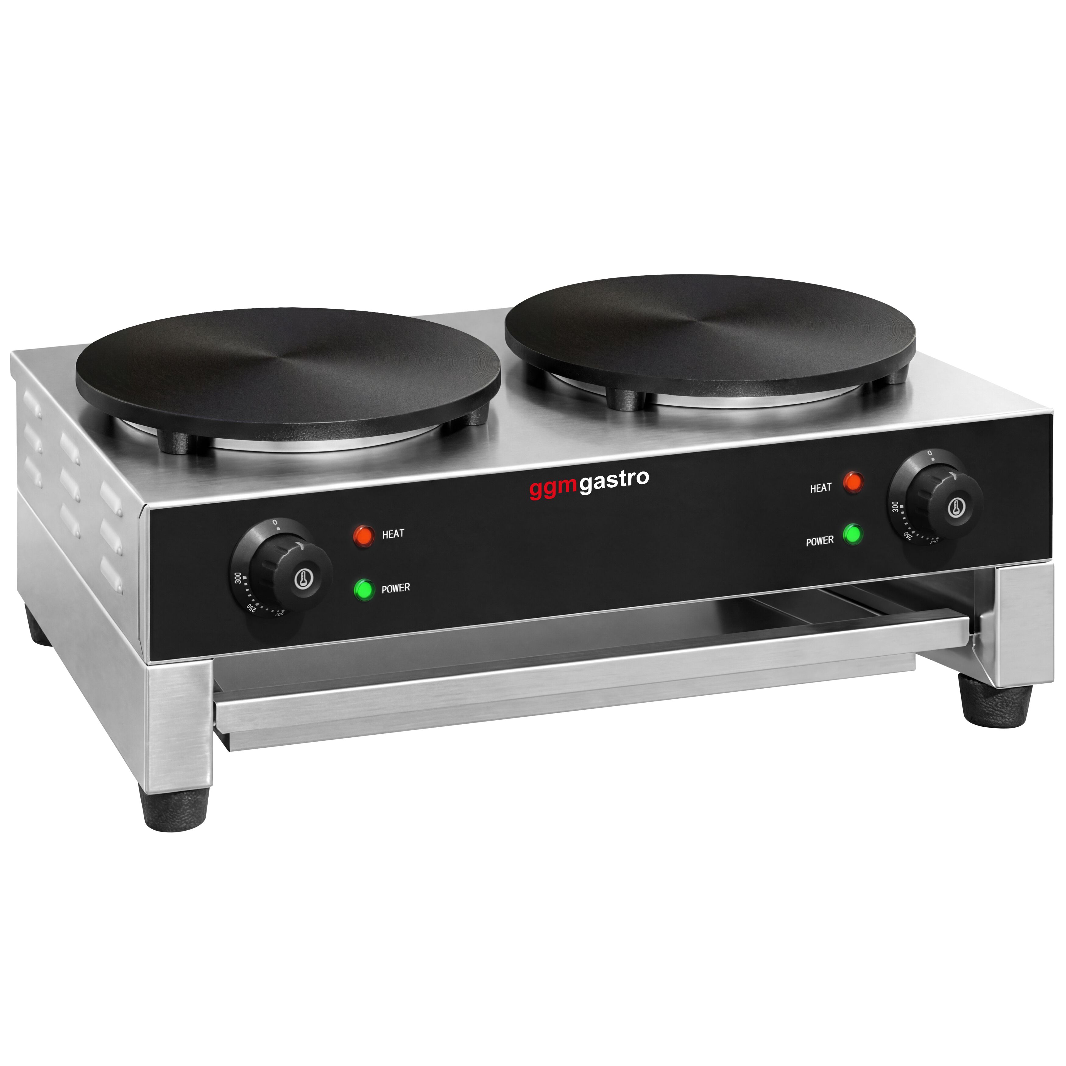 Crêpière professionnelle - Thermostat réglable - Double - Ø 400mm incl. râteau à crêpes