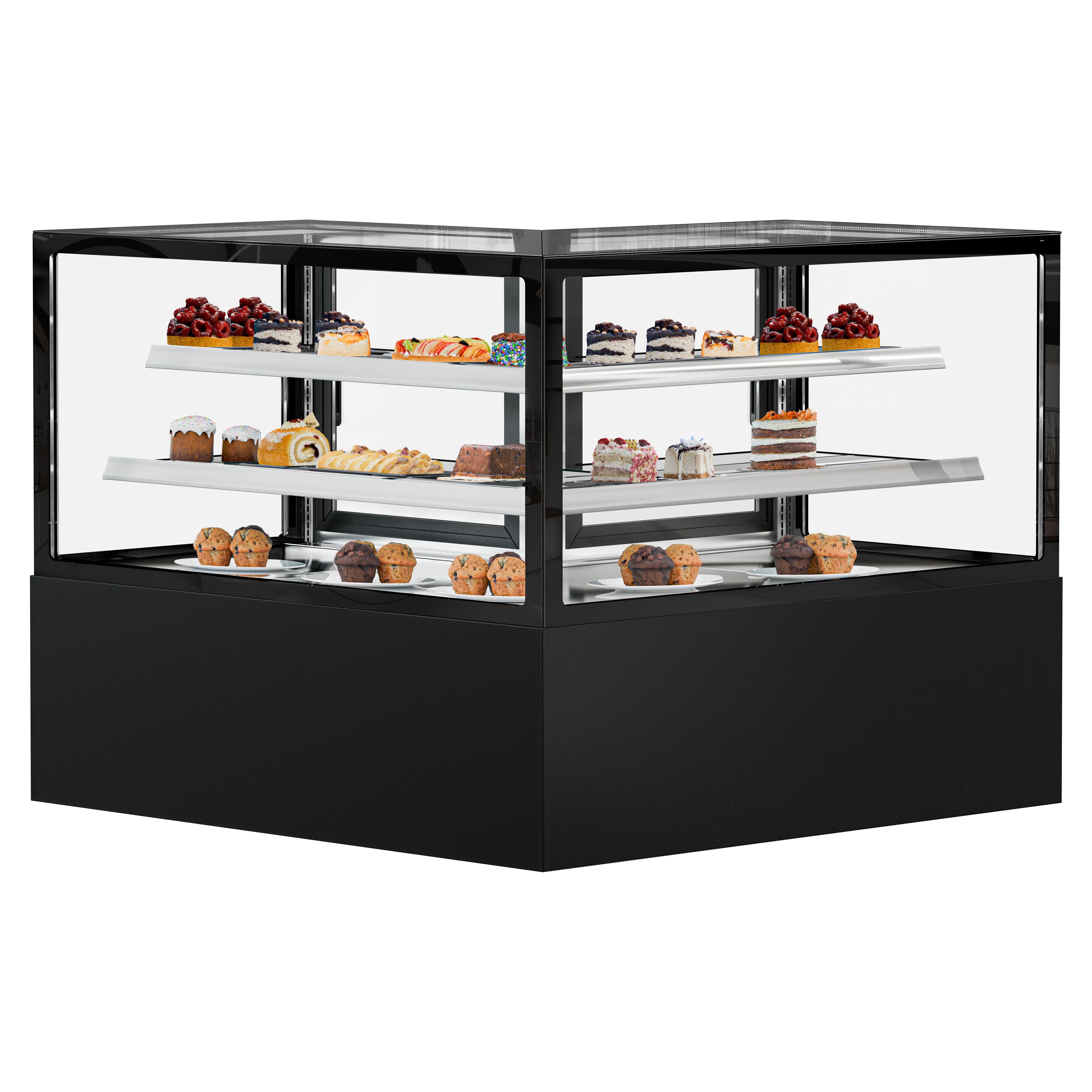 Vitrine à pâtisserie réfrigérée MADRID - 735L - 1500mm - Double vitrage - avec 2 étagères en verre - portes battantes arrière - pour pâtisseries - Noir mat