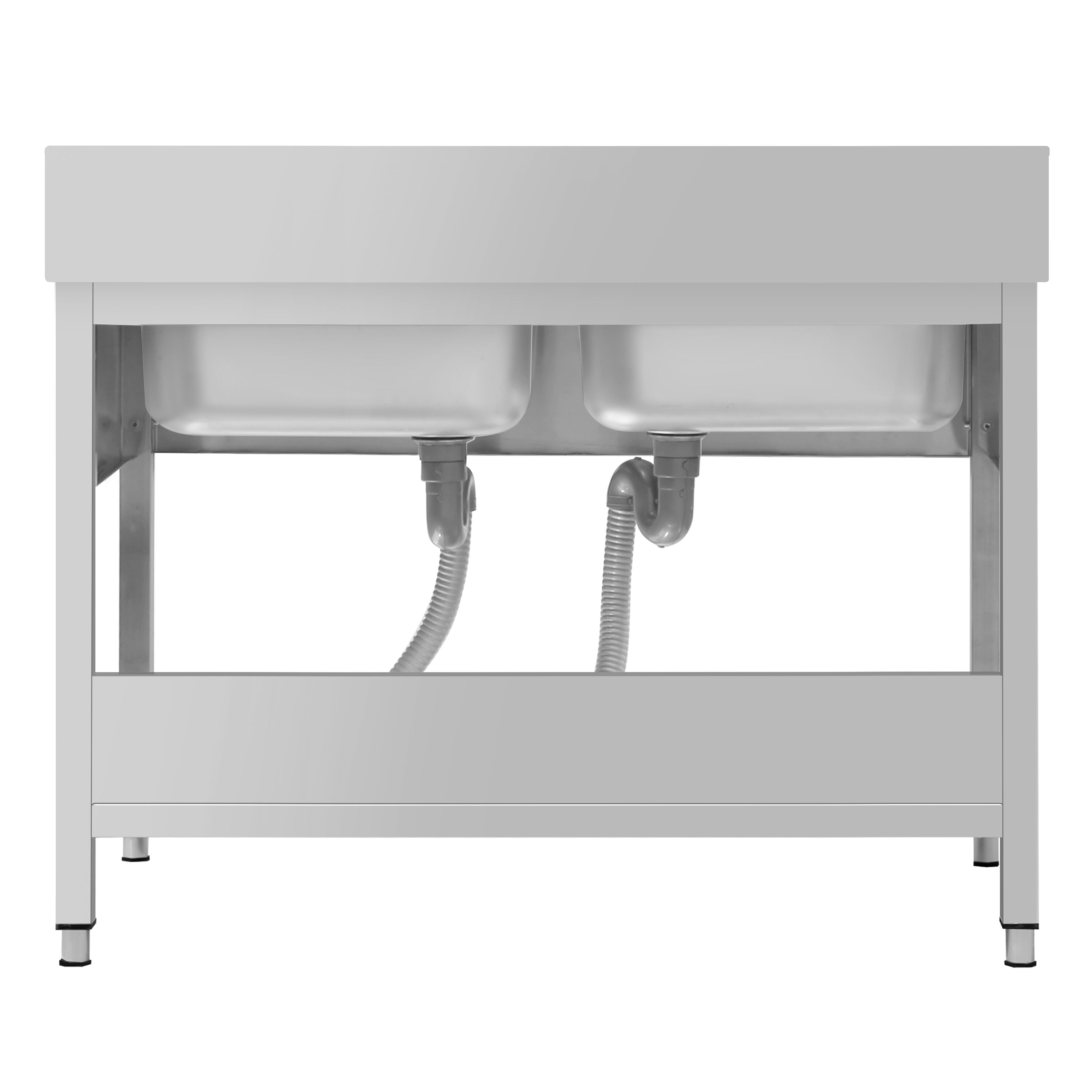 Plonge en inox ECO - 1600x600mm - avec étagère basse - 2 bacs au centre