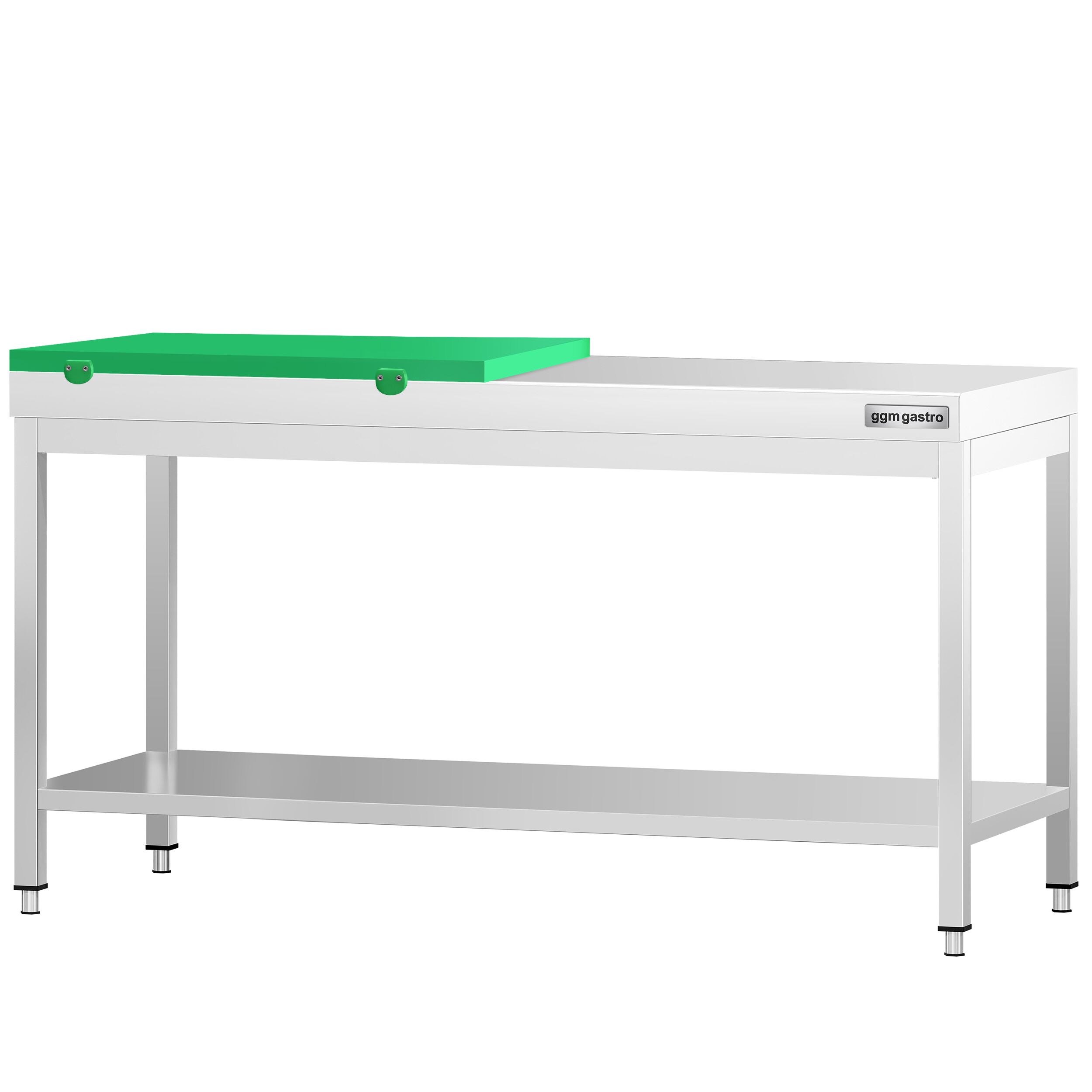 Table de travail inox PREMIUM - 2000 x 700 mm - avec tablette inférieure - incl. 1/2 Planche à découper Verte
