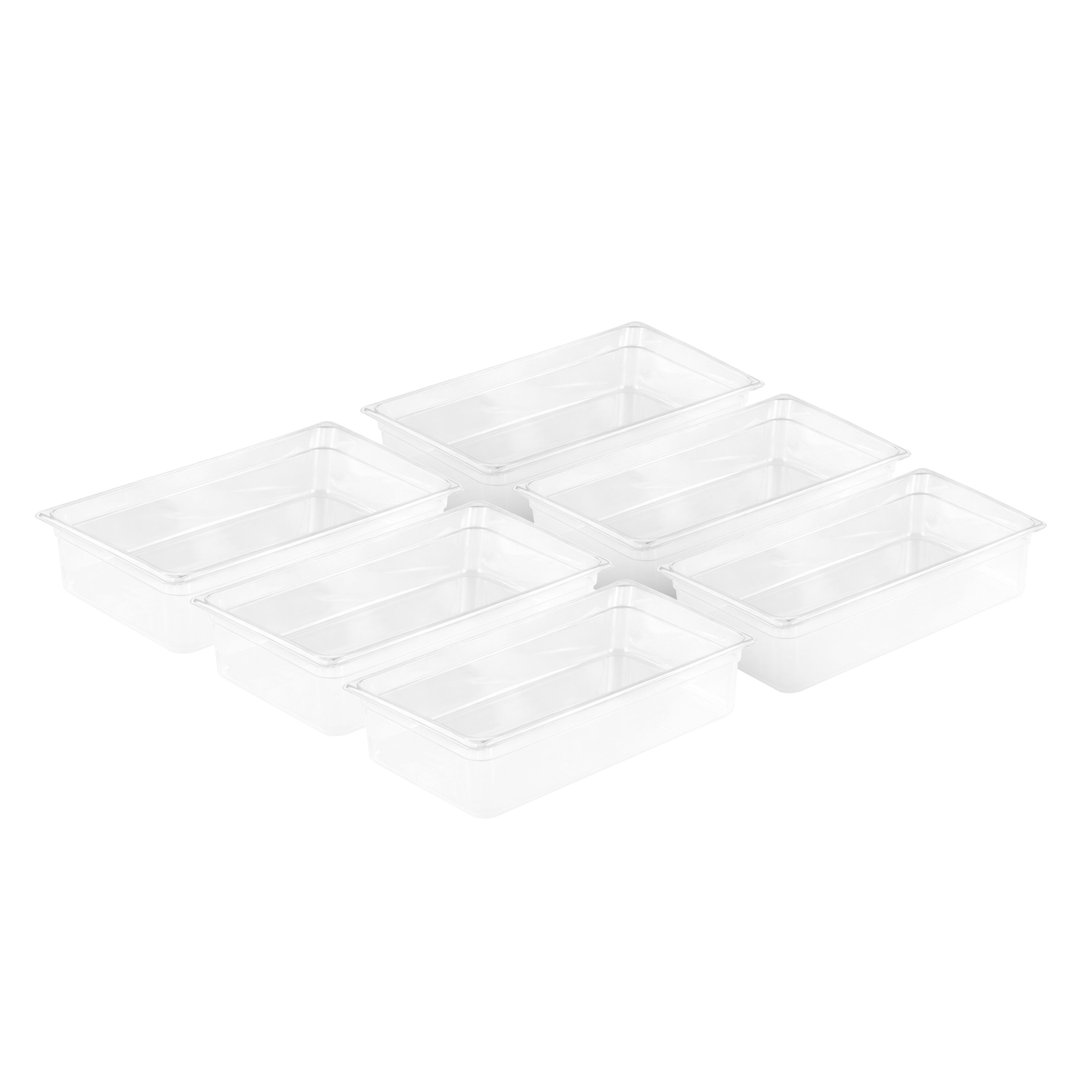(6 pièces) Bac en Polypropylène - GN 1/1 - Translucide - 19,5 L - Hauteur : 150 mm