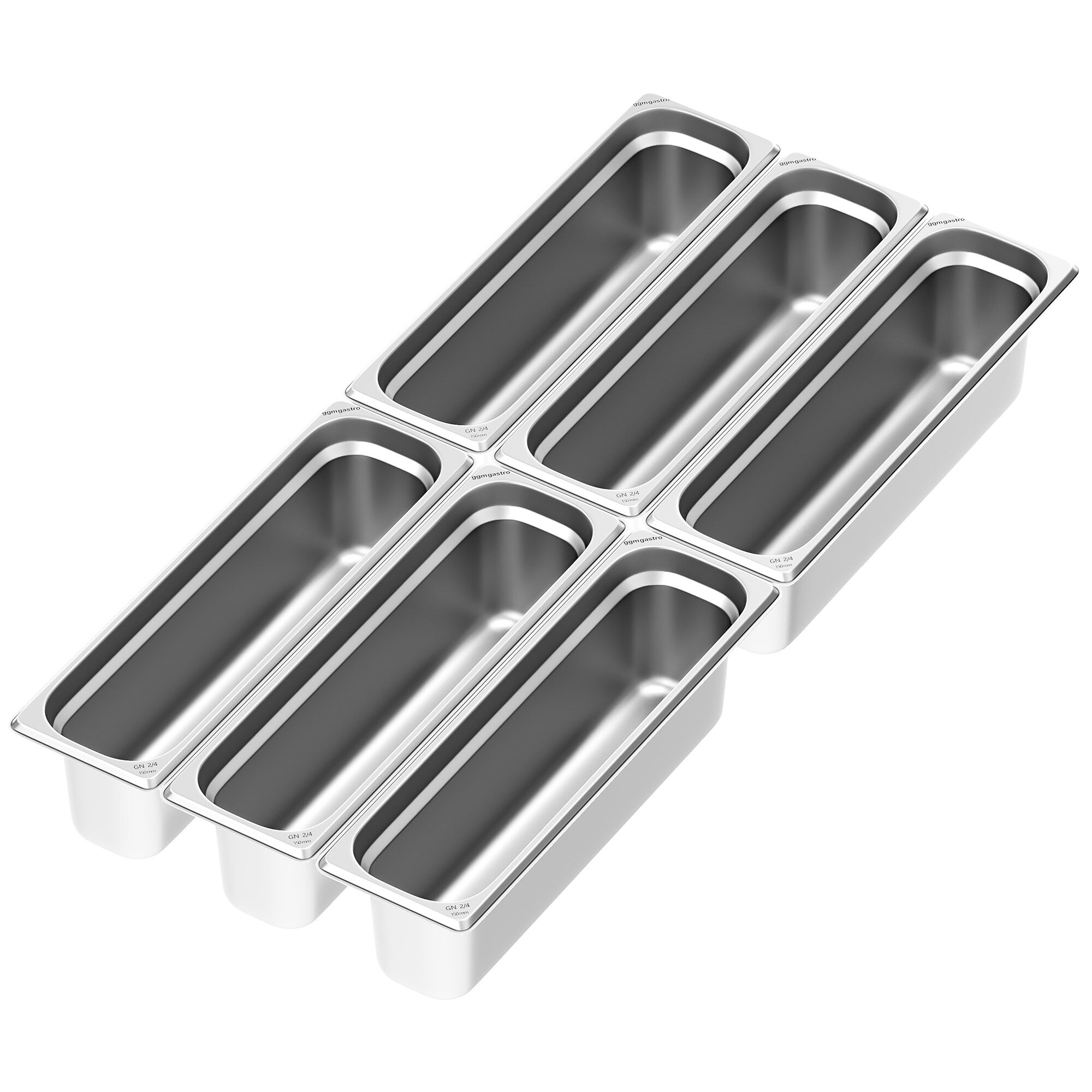 (6 pièces) Récipients en acier inoxydable GN 2/4 - Hauteur : 150mm