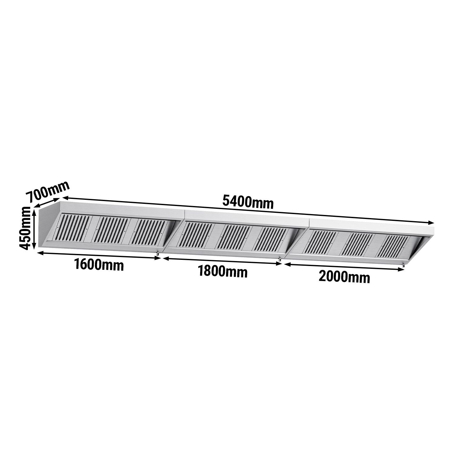 Fali elszívóernyő - 5400 mm - 700 mm mély - Labirintszűrő és világítás - motor nélkül