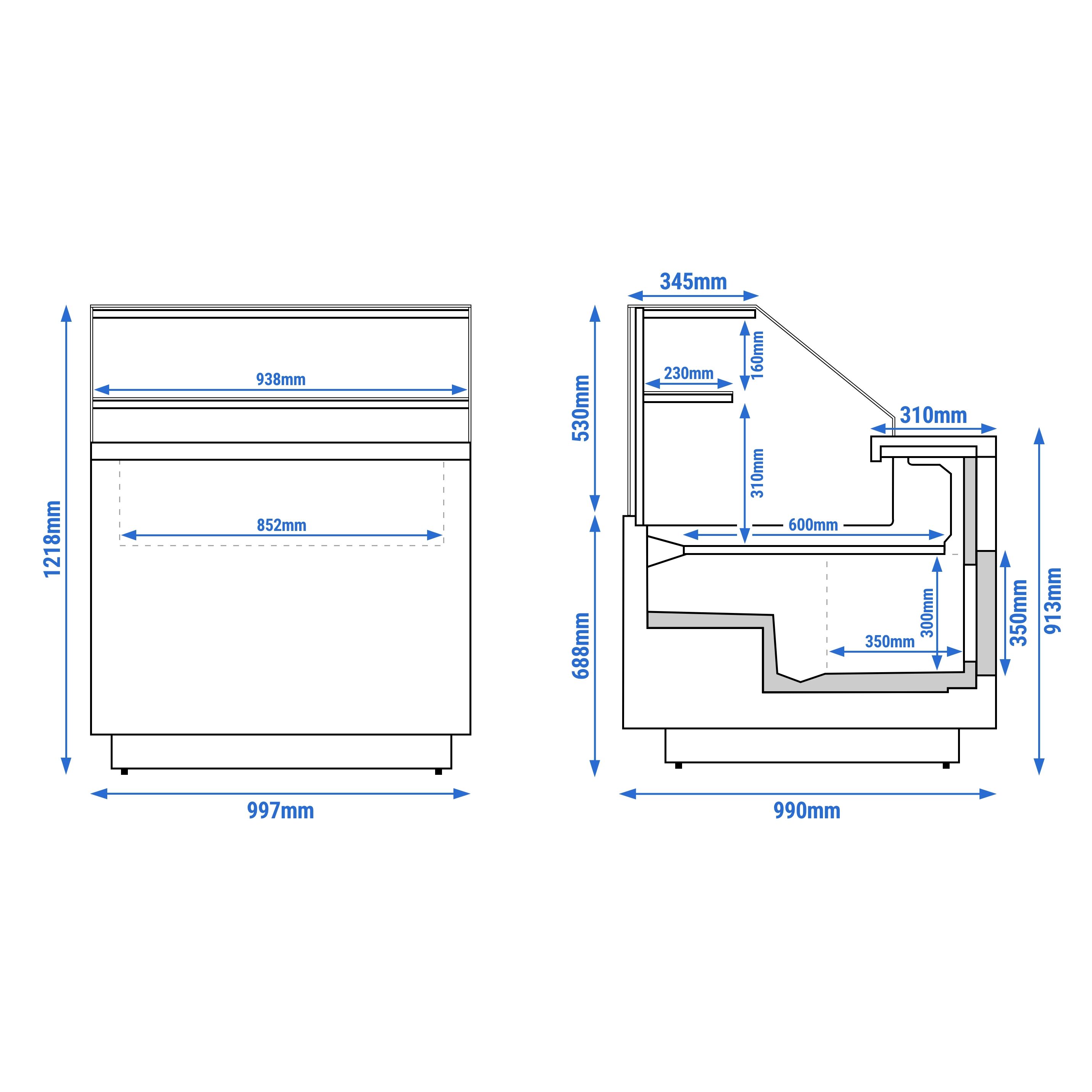 Serve Over Counter RIGA - 1058mm - with 1 door - LED lighting - capacity 103 litres