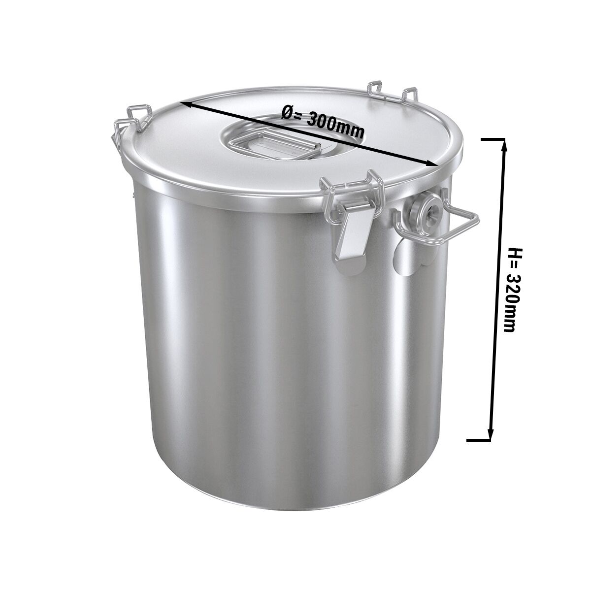 Posuda za hranu - s poklopcem - nehrđajući čelik (inox) - Ø 300 mm - 22,0 l