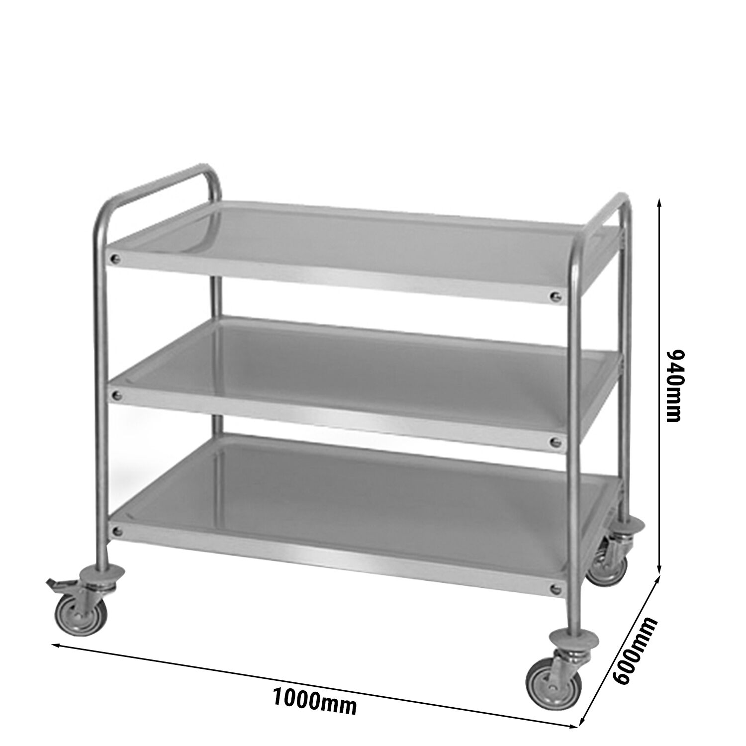 Chariot de service – 1000x600 mm – avec 3 surfaces de rangement