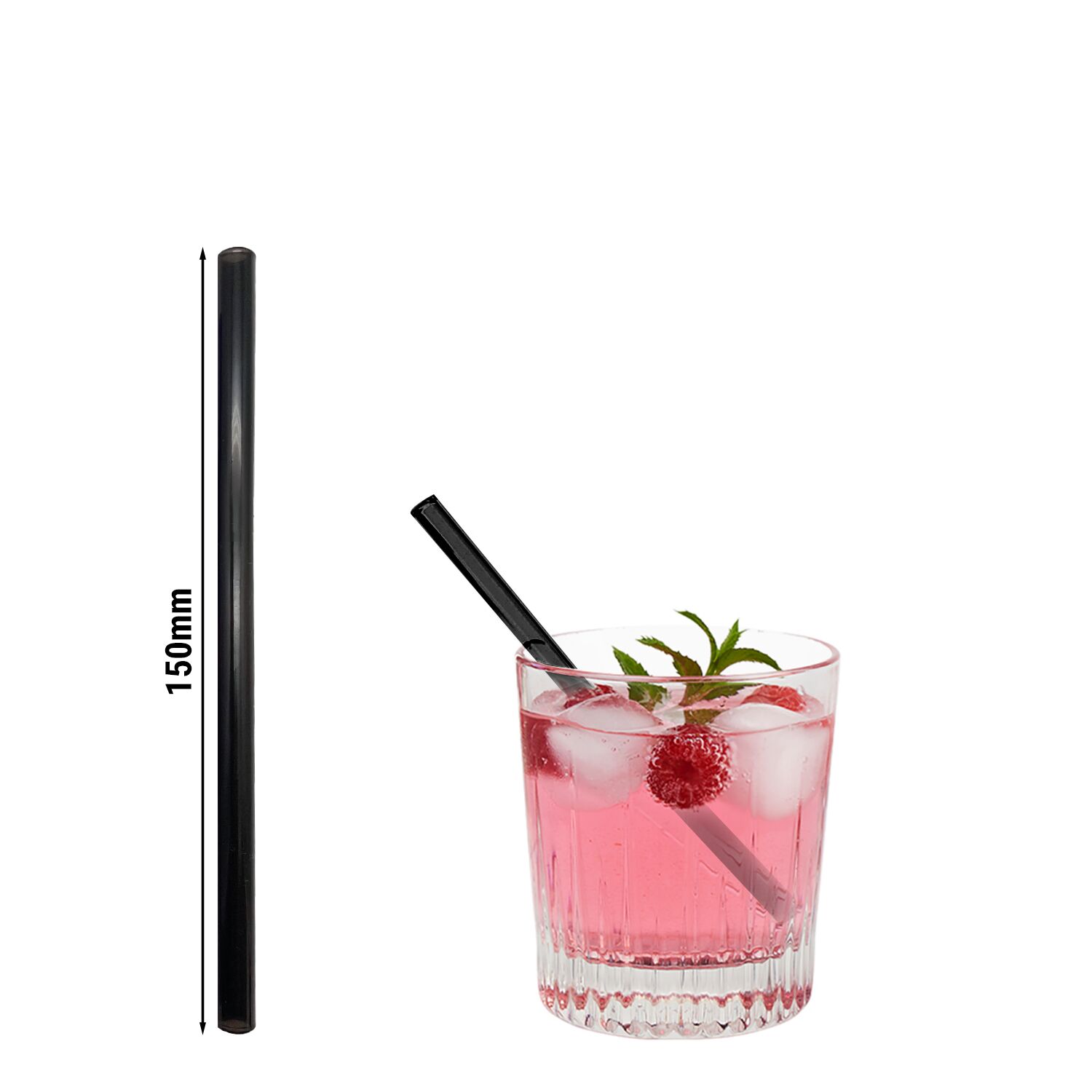 (50 Pièces) Pailles en Verre - 150 mm - ø 8 mm - Noir Transparent - incl. 1 brosse de Nettoyage