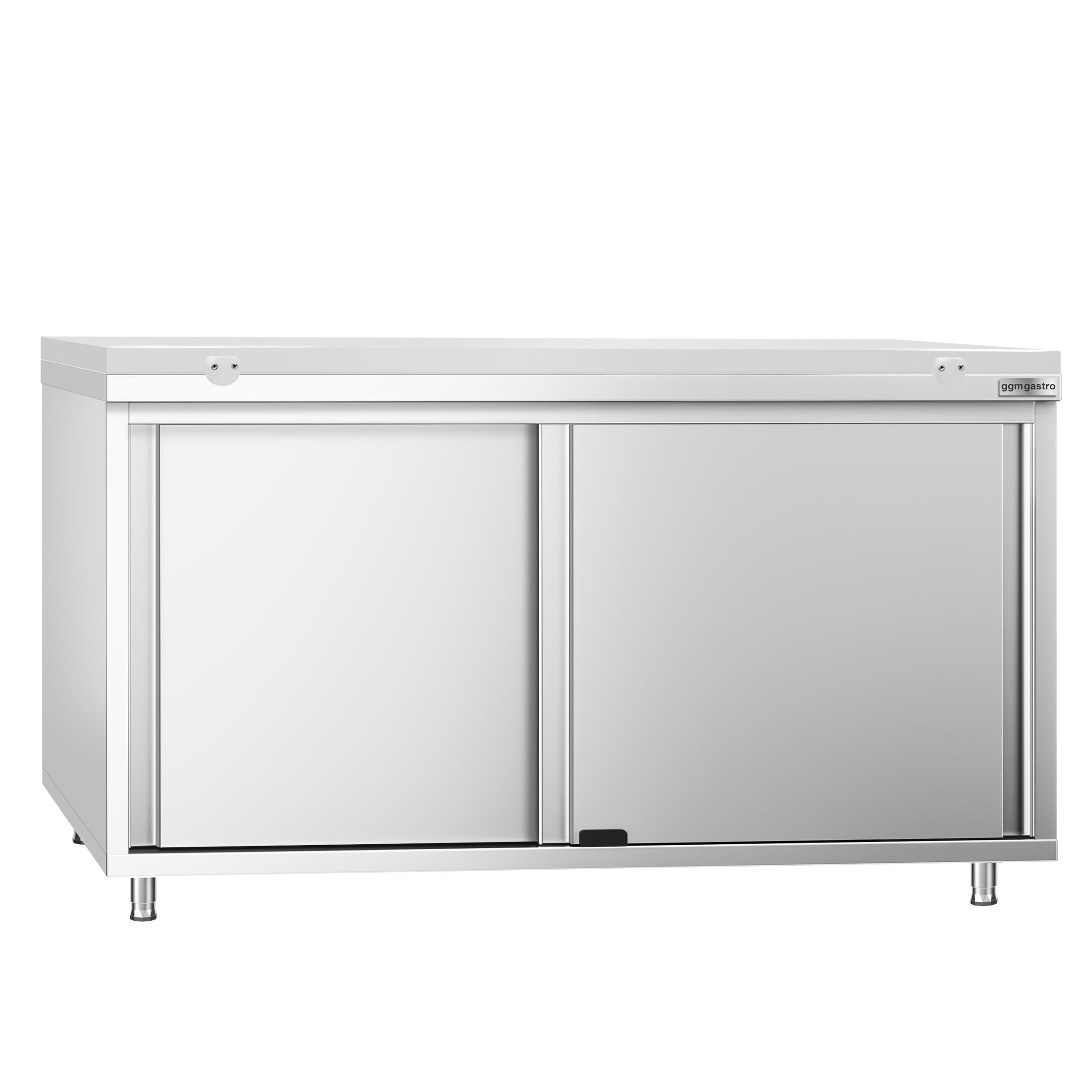 Table armoire en acier inoxydable PREMIUM - 1600x600mm - avec portes coulissantes - pour produits céréaliers et produits laitiers - incl. plateau de découpe Blanc PEHD (HACCP)