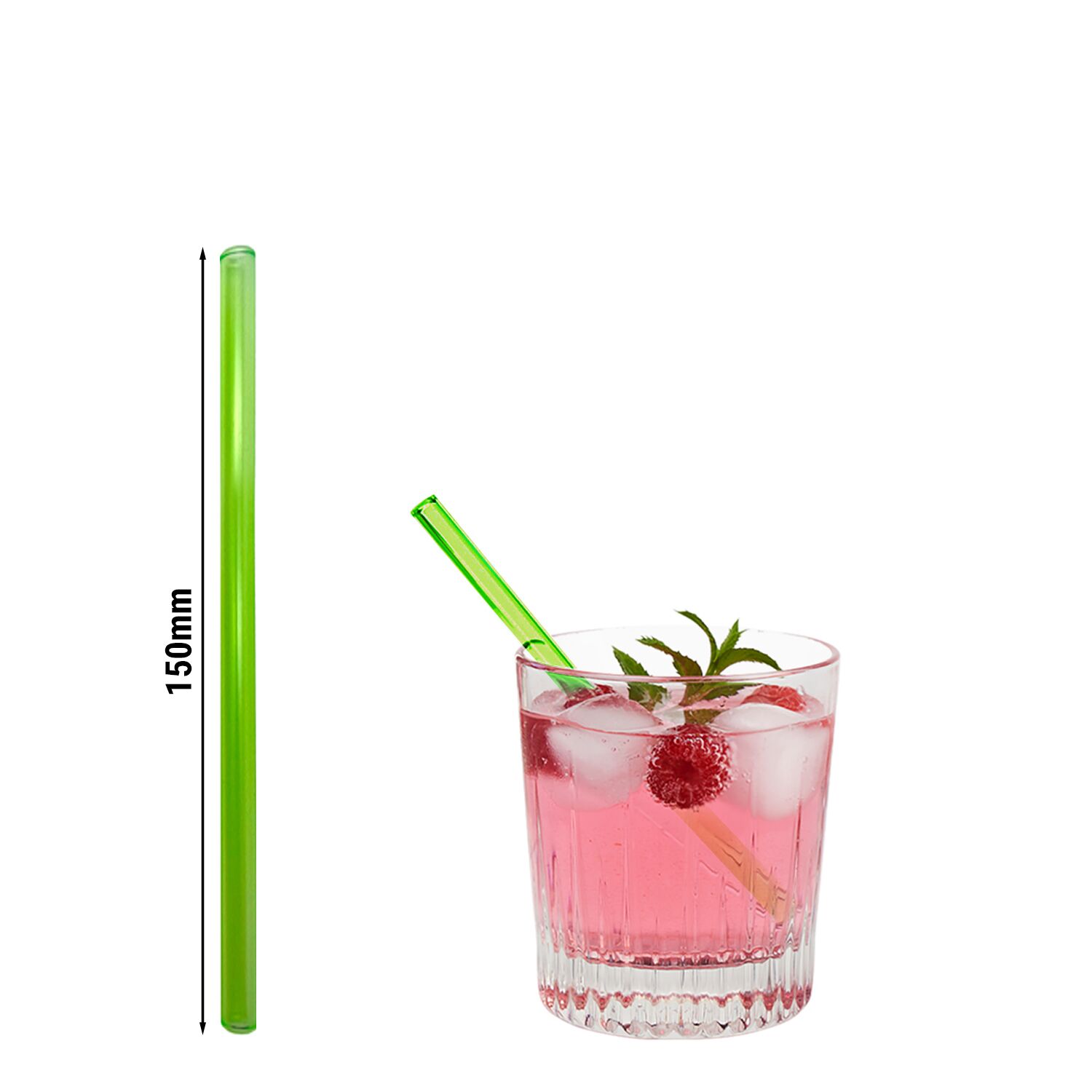 (50 pièces) Pailles en verre – 150 mm – Ø 8 mm – vert néon – incl. 1 brosse de nettoyage