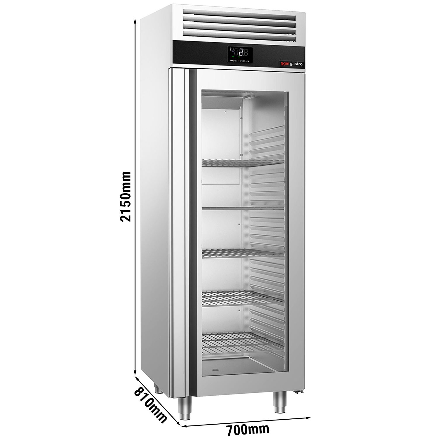 Armoire réfrigérée vitrée positive Inox AISI 304 PREMIUM - GN 2/1 - 650 L - avec 1 porte vitrée & 3 grilles GN 2/1
