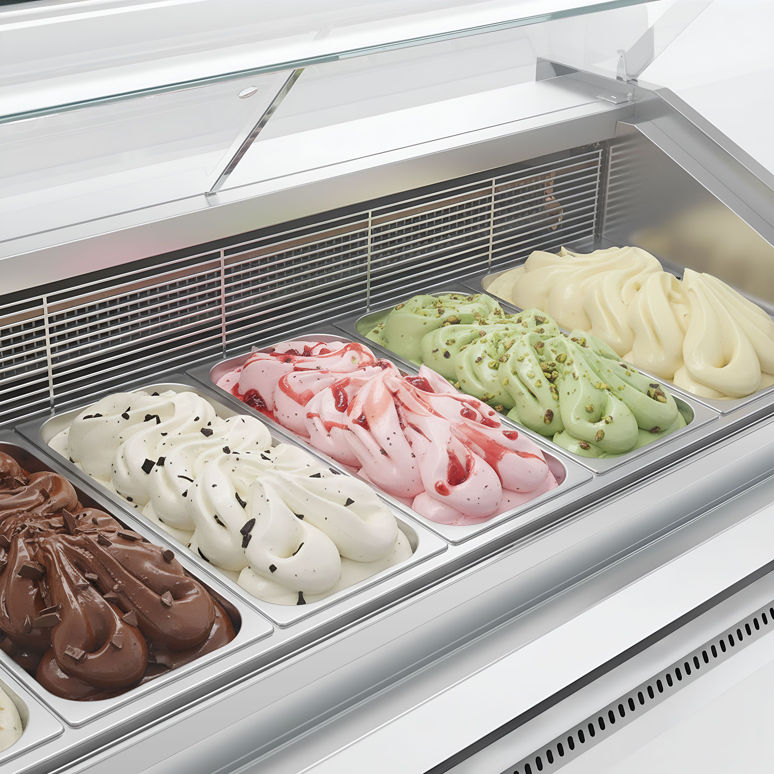 Vitrine à glace LEVI – 1310 mm – refroidissement statique – pour 7+7 bacs à glace de 5 litres – Blanc