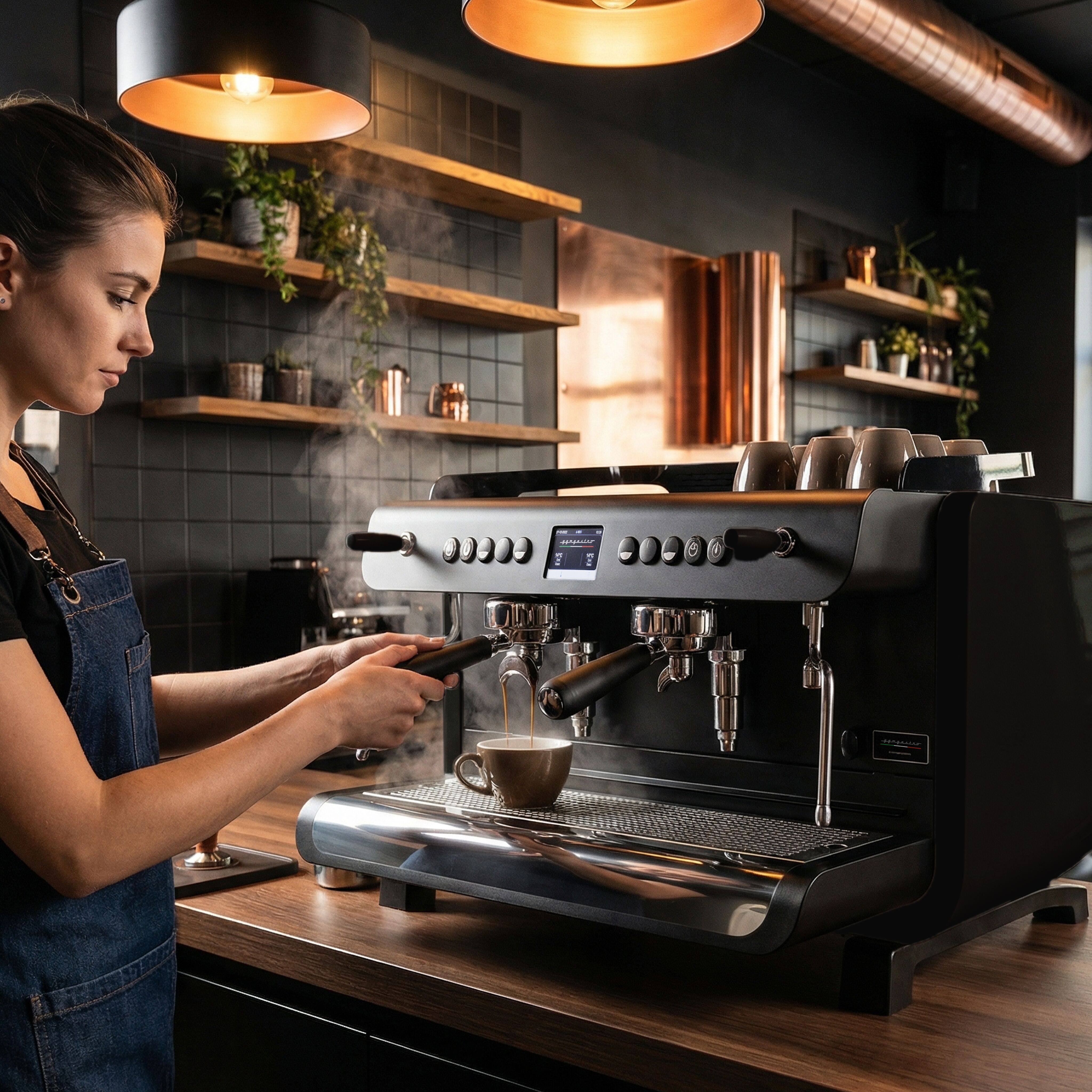 Machine à café porte-filtre – 2 groupes – multichaudière – écran tactile – système de préinfusion – Noir