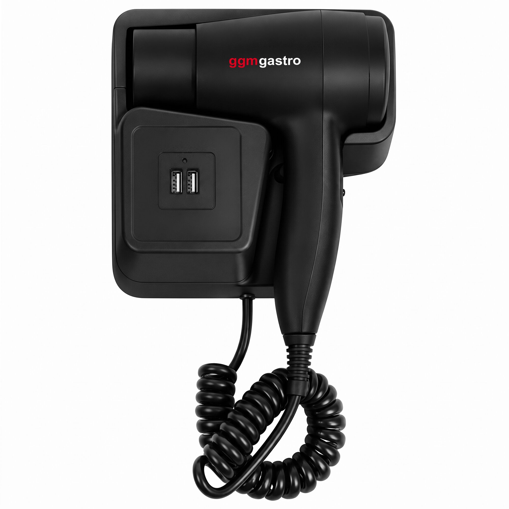Fén s nástěnným držákem – teplý a studený vzduch – 2 USB porty – 1,3 kW