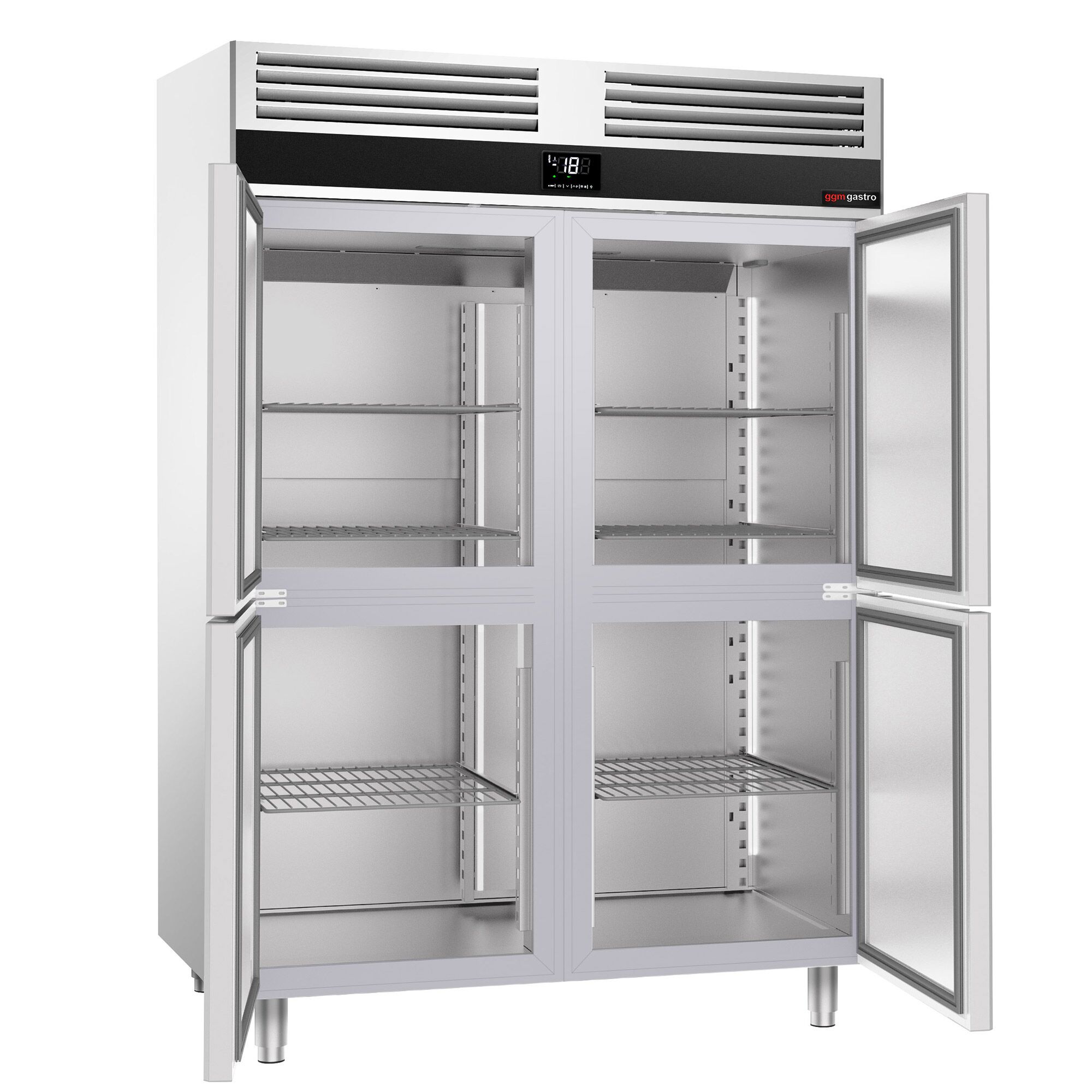 Armoire réfrigérée vitrée négative Inox AISI 430 PREMIUM - GN 2/1 - 1400 L - avec 4 demi-portes
