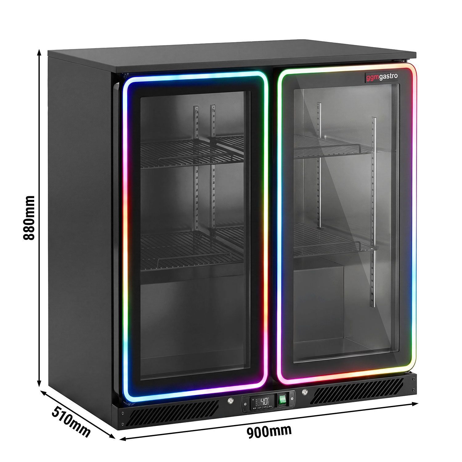 Bar fridge – 900mm – 220 litres – with 2 LED glass hinged doors