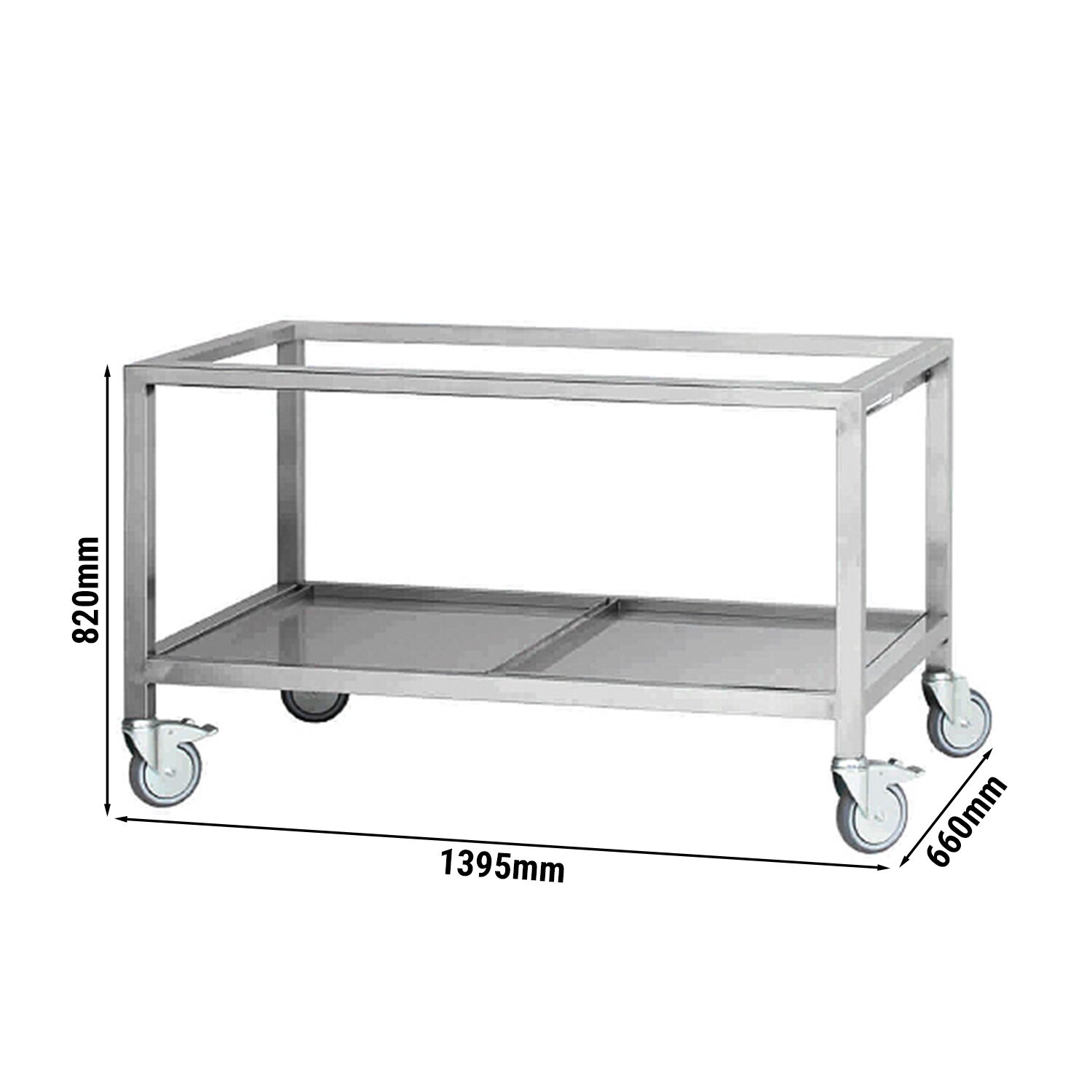 Soubassement ouvert - 1395x660x820mm - Inox - avec roulettes - compatible avec grills à poulet séries GHGM424 & HGGM484