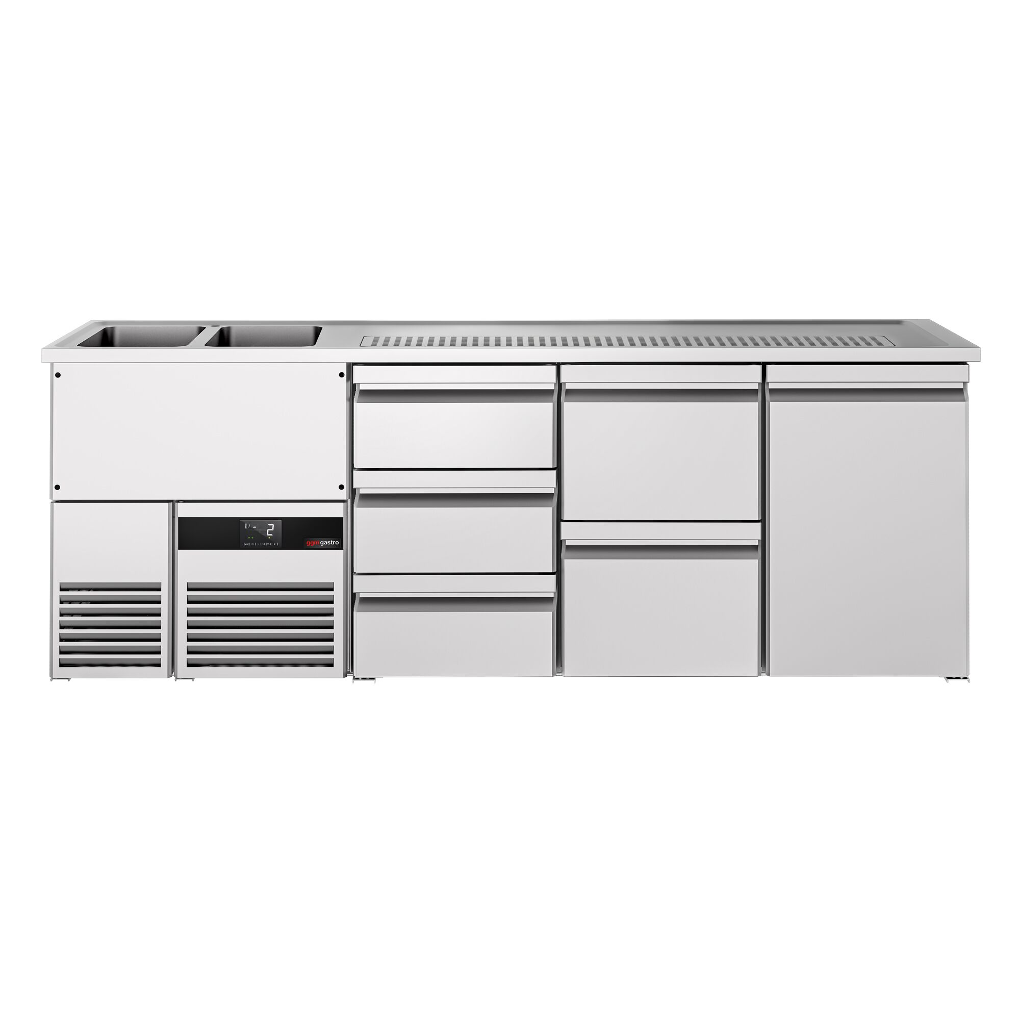 Comptoir de bar réfrigéré PREMIUM - 2500x700mm - 1 porte & 5 tiroirs