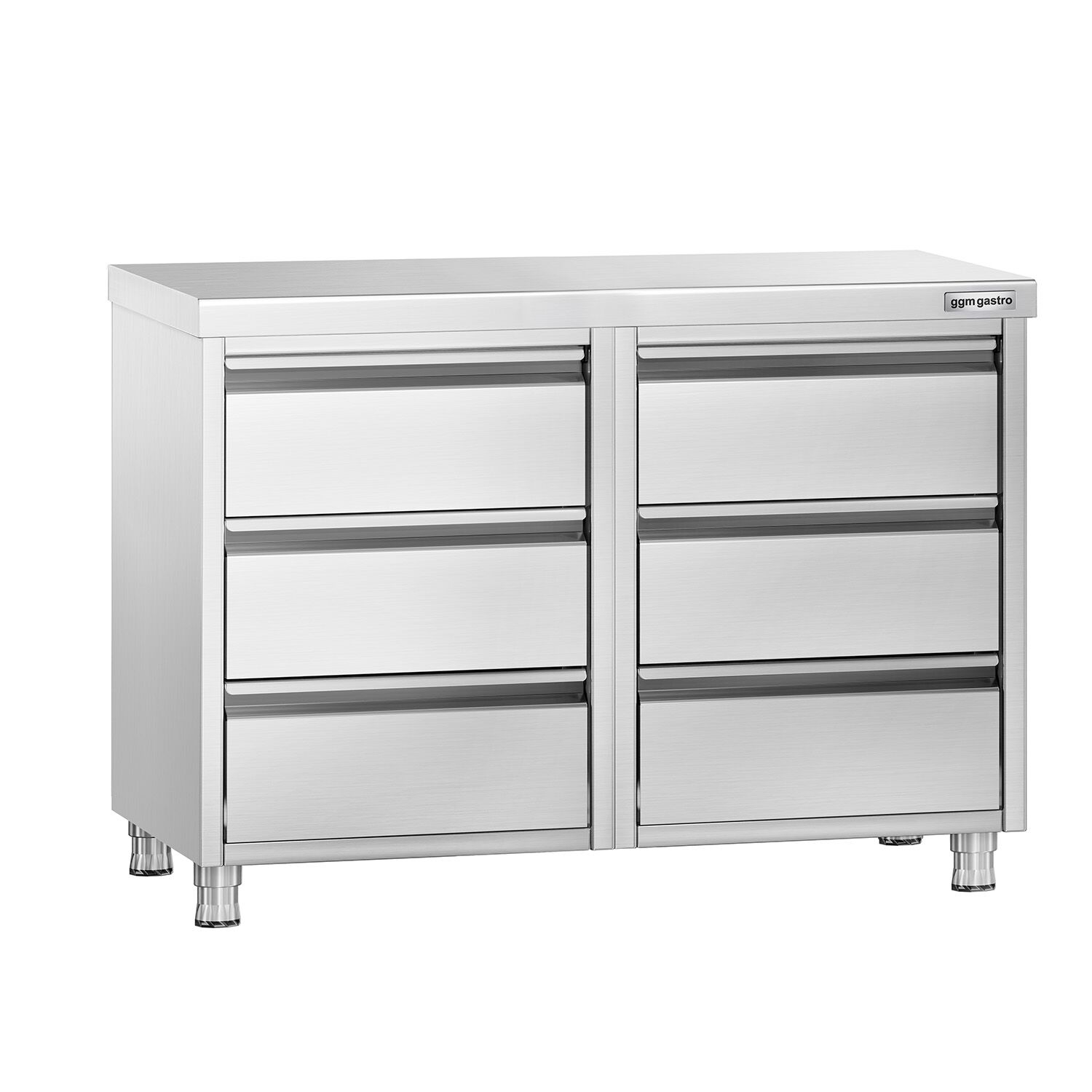 Meuble bas à tiroirs PREMIUM - Acier inoxydable - avec 6 tiroirs - 1000x600mm