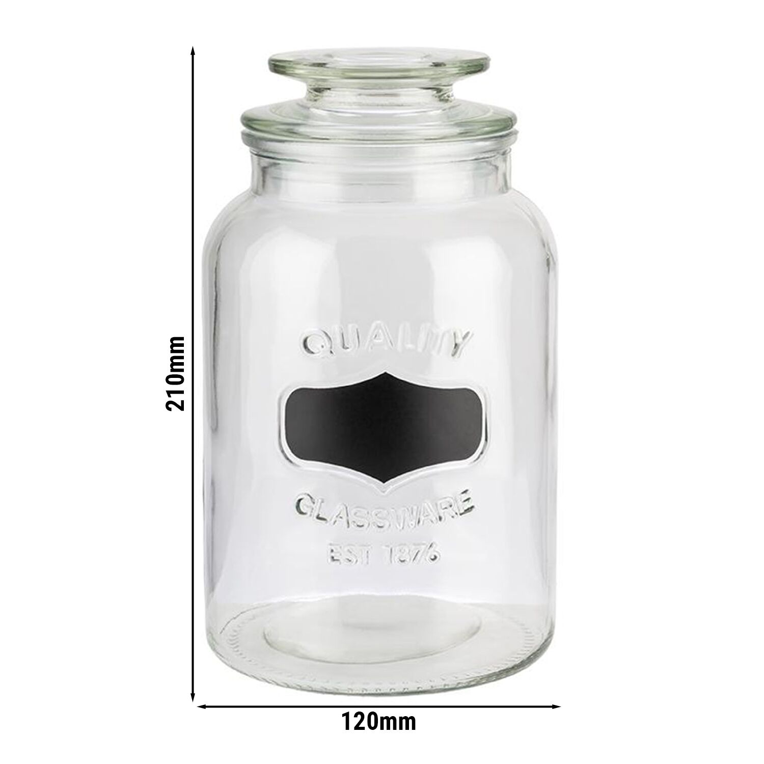 (6 pcs) Glass Jar - NOTE - 1,5 Liter - Clear - incl. glass lid with seal & labelling area