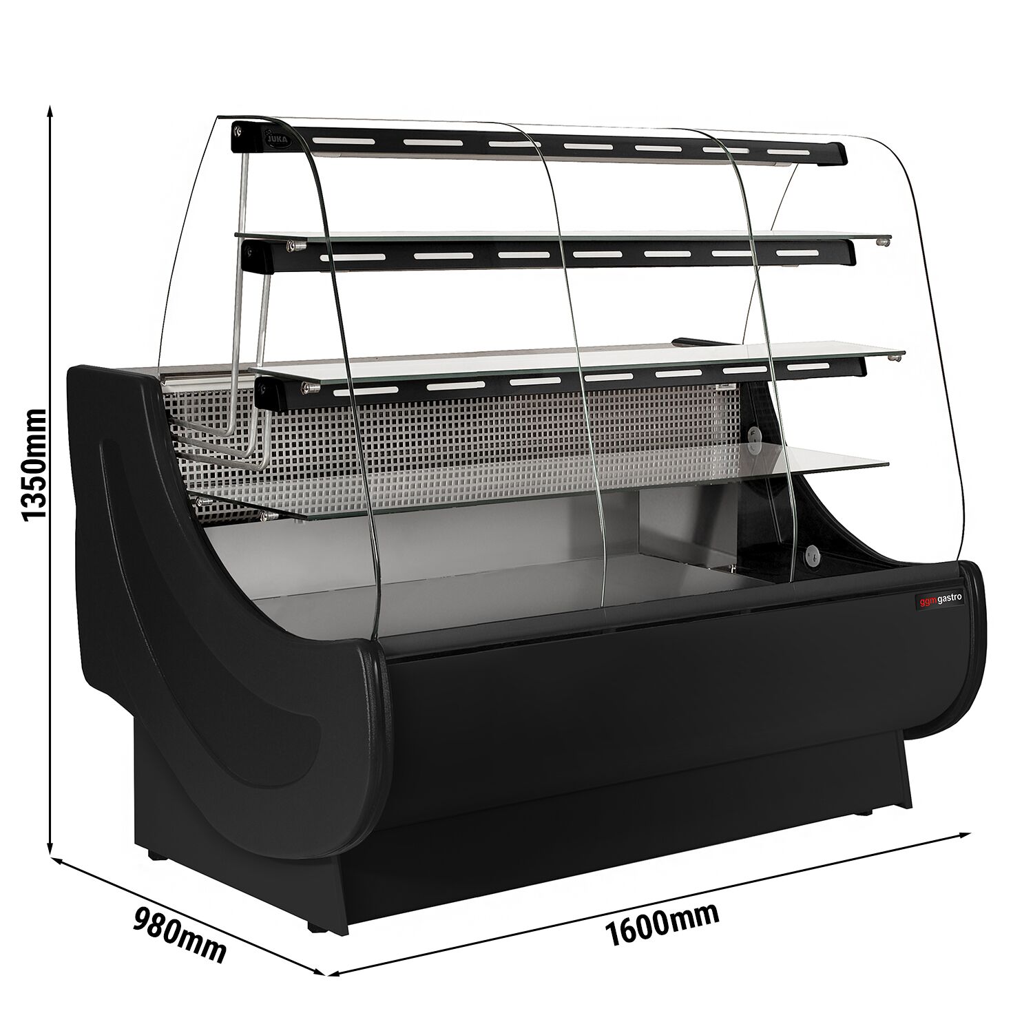 Comptoir vitrine réfrigérée - 1600x980mm - +4/+12°C - 3 étagères vitrées éclairées - Tiroirs à gâteaux - Plexiglas de nuit