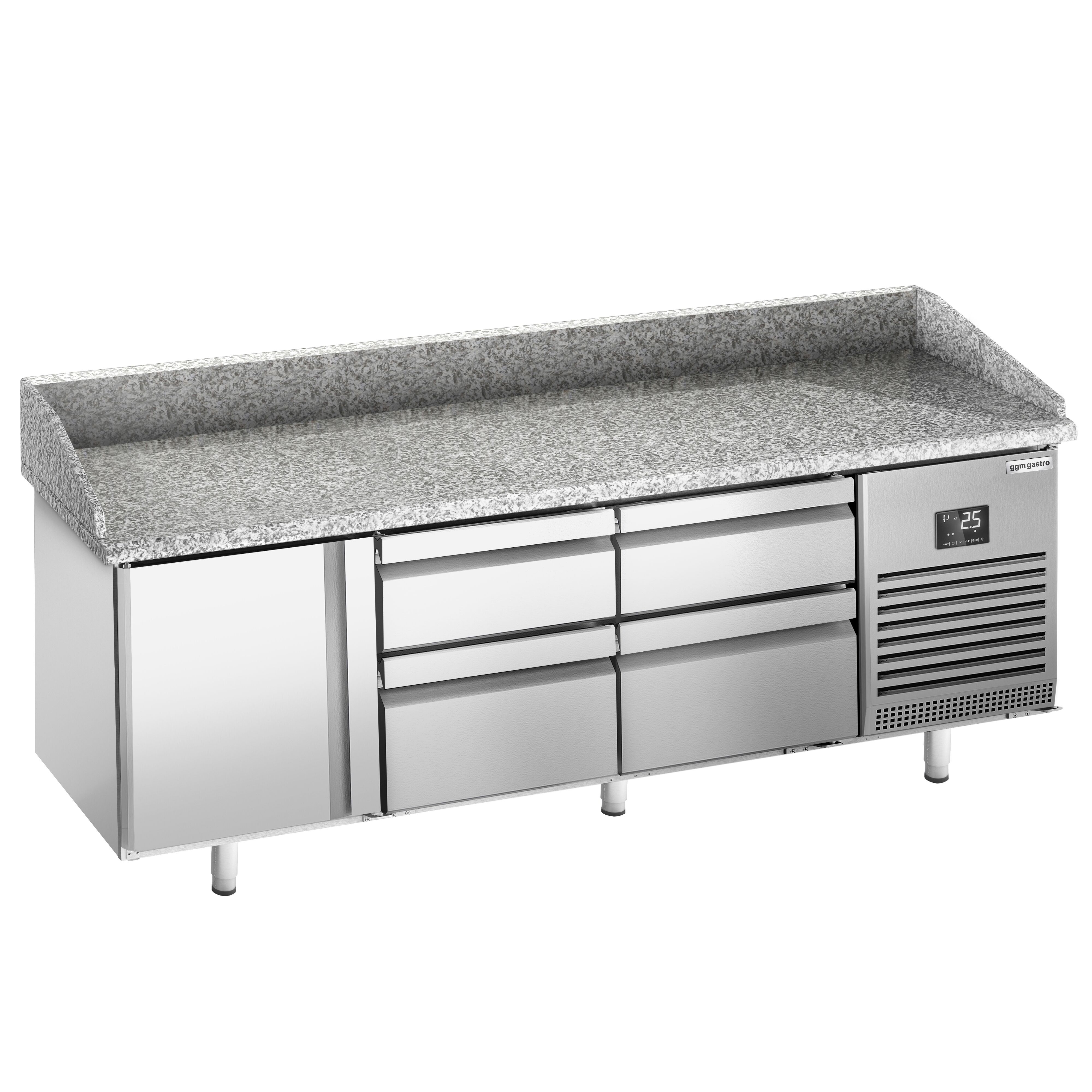 Commercial Pizza Prep Counter - Granite Top PREMIUM PLUS - 1980x700mm - with 1 doors & 4 drawers