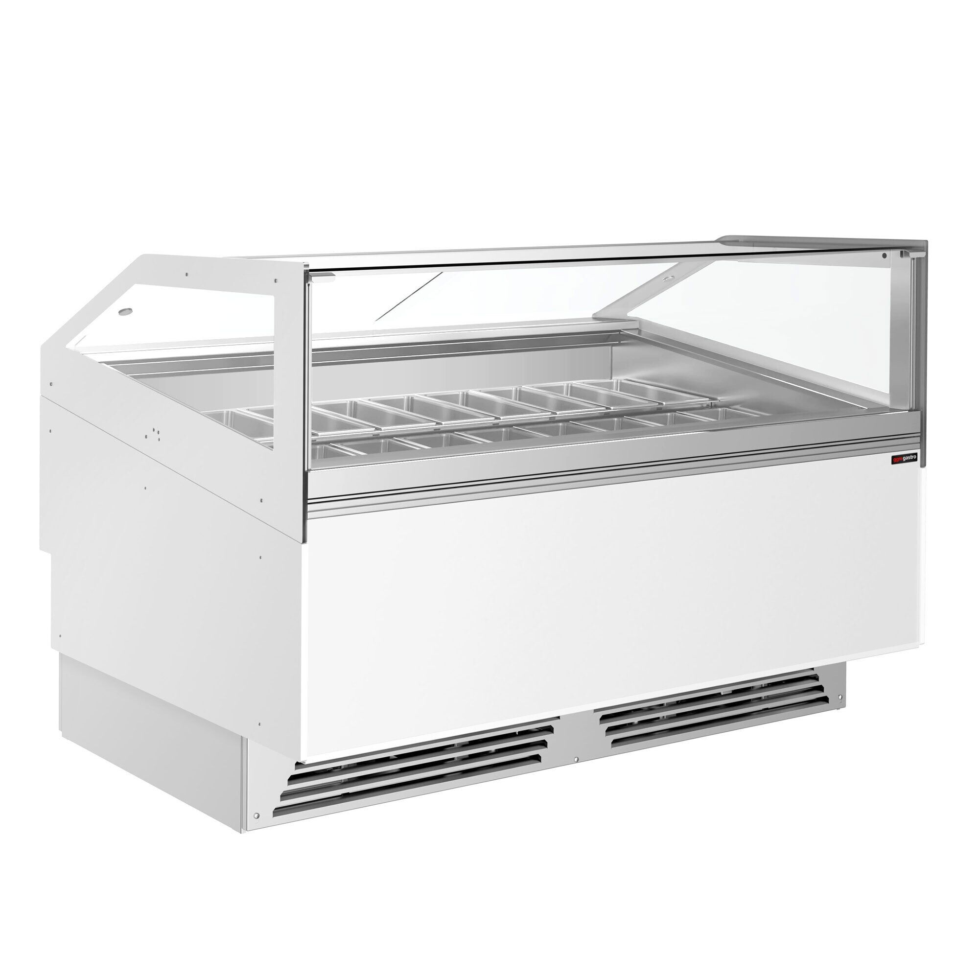 Vitrine à glace ADAM – 1700 mm – refroidissement ventilé – pour 18 bacs à glace de 5 litres ou 12 bacs à glace de 7 litres – Blanc