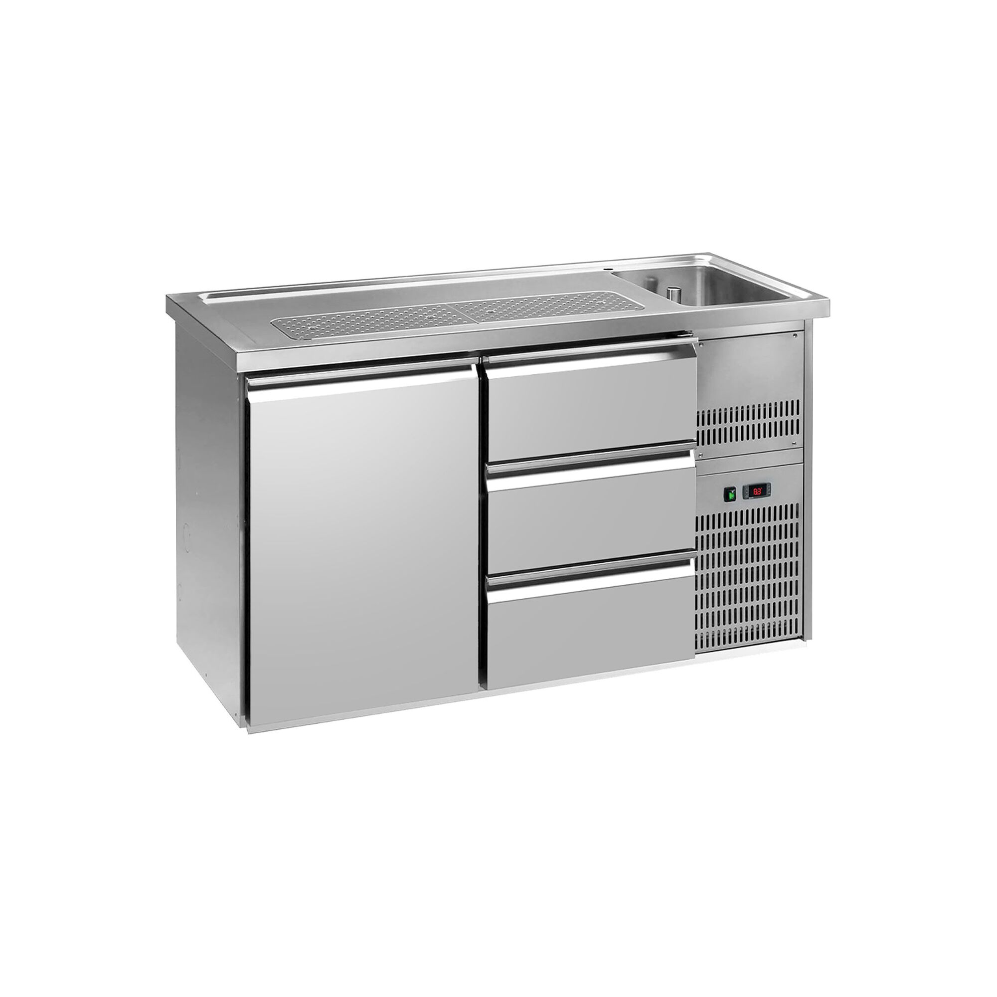 Comptoir de bar réfrigéré Premium PLUS – 1550 × 700 mm – 1 porte & 3 tiroirs