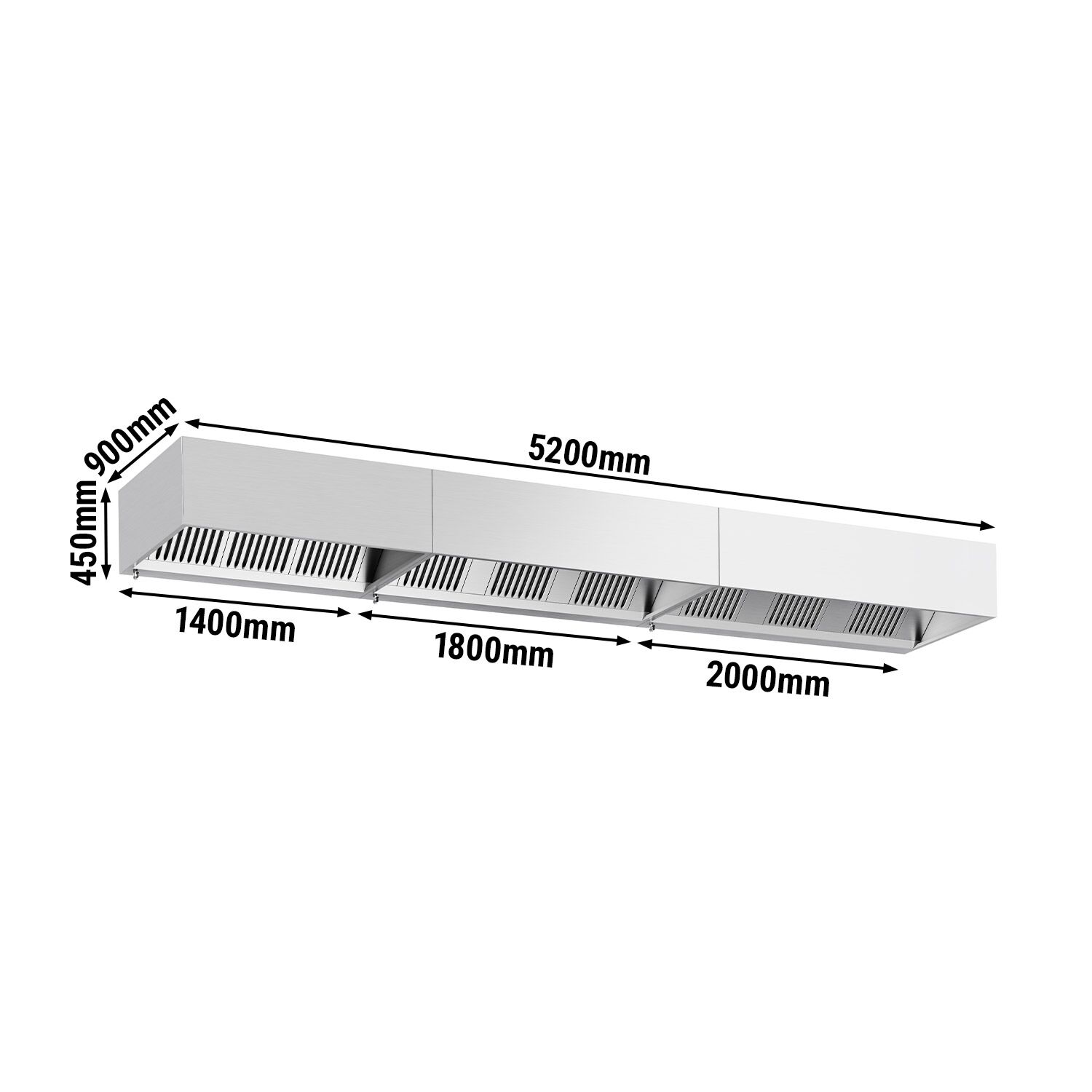 Skříňová digestoř - 5200 mm - s filtrem a svítidlem