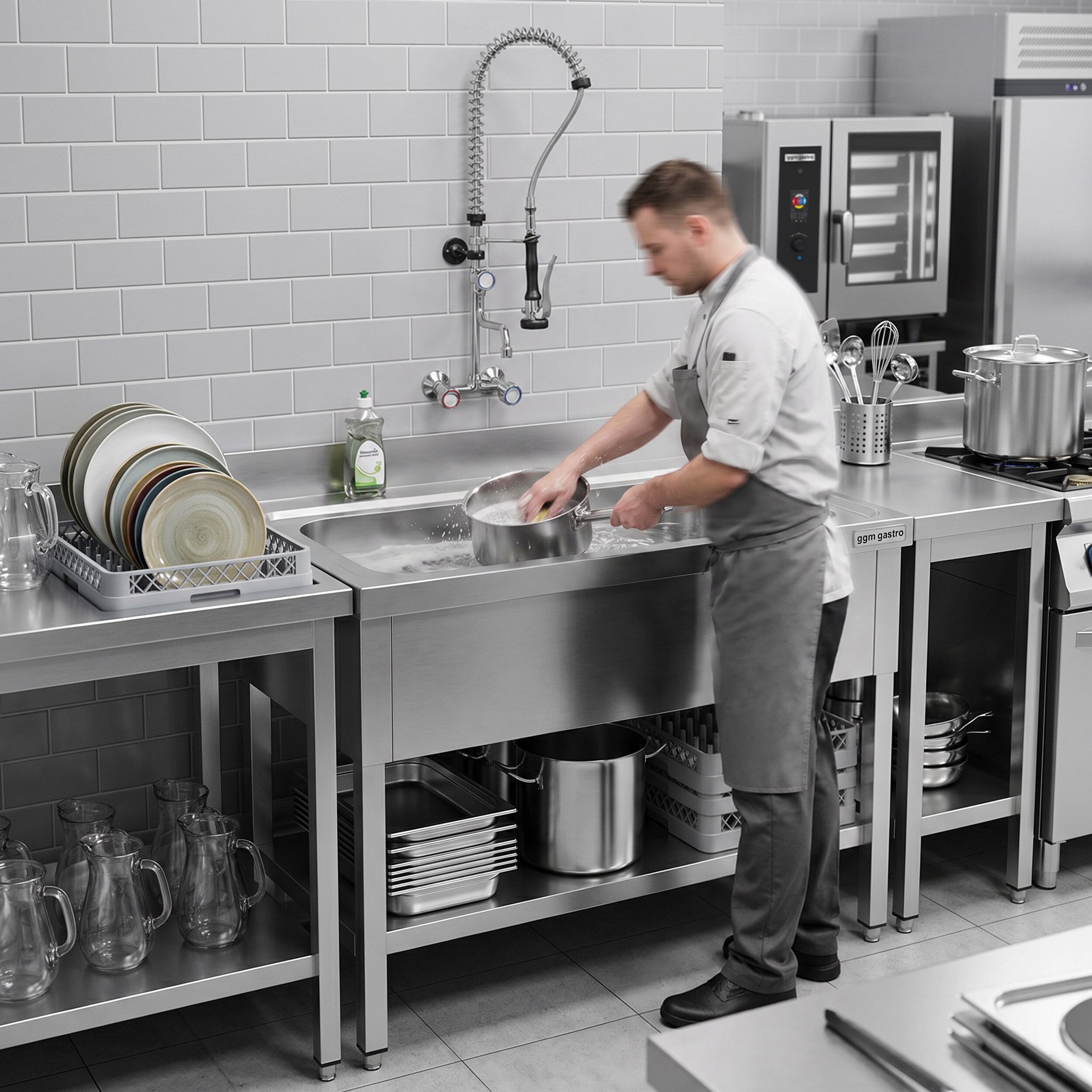 Stainless Steel Commercial Sink Unit PREMIUM - 1000x700mm - with Undershelf & Single Bowl - with Upstand