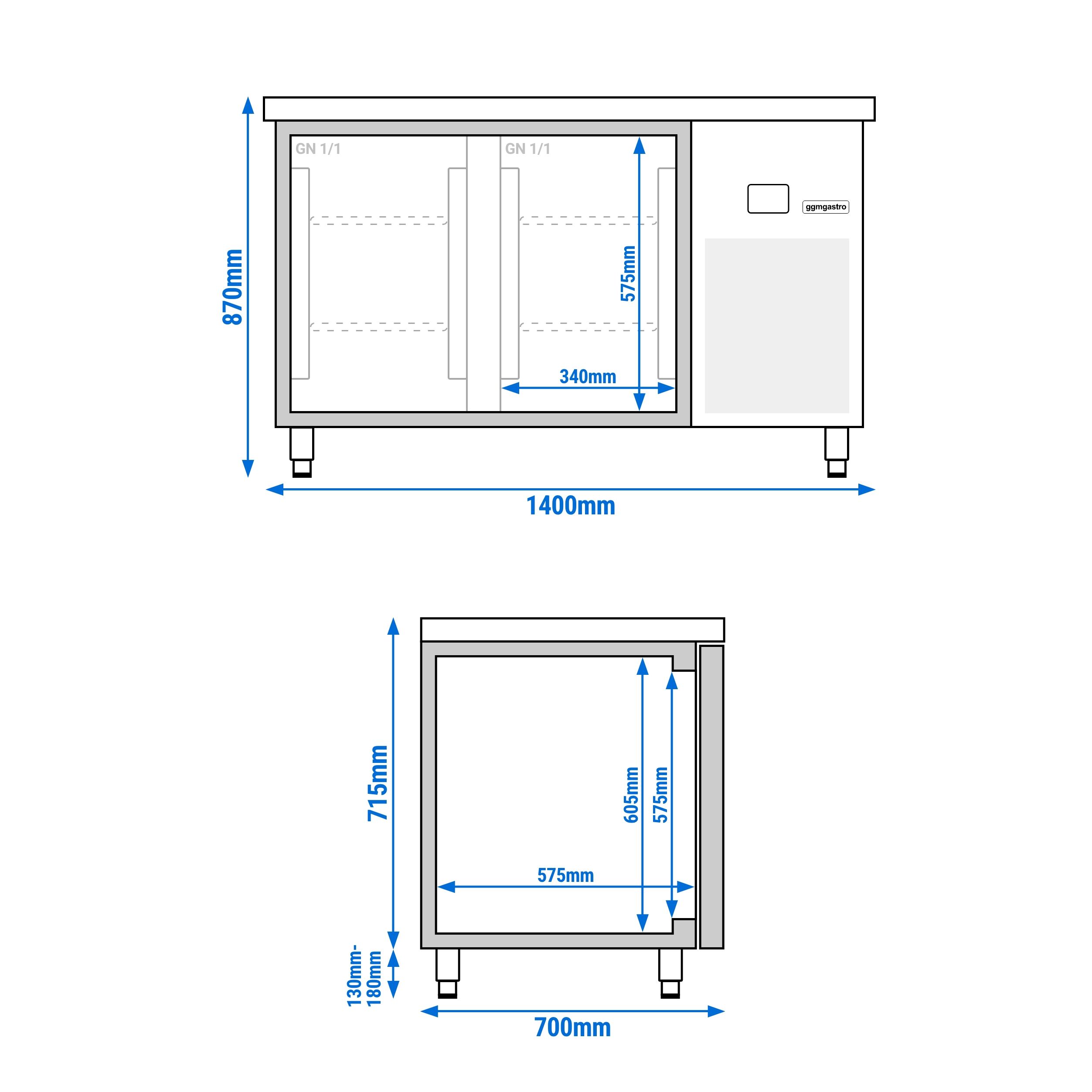 Table de congélation PREMIUM - 1400 x 700 mm - avec 2 portes