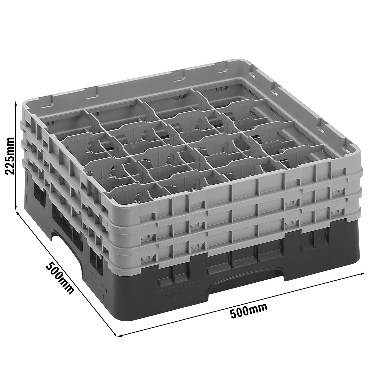 CAMBRO | CAMRACK® – Glasdiskkorg 1/1 – 16 fack – med 3 förlängare – 500x500 mm – Svart