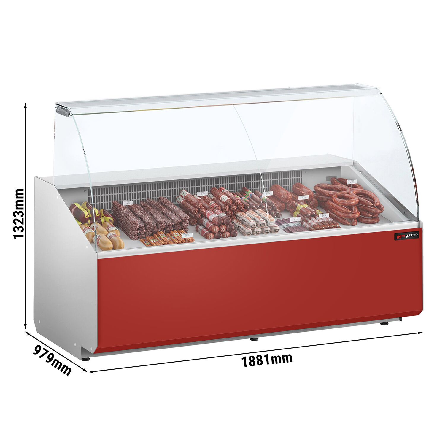 Serve Over Counter - 1881x979mm - front panel red - capacity 387 litres