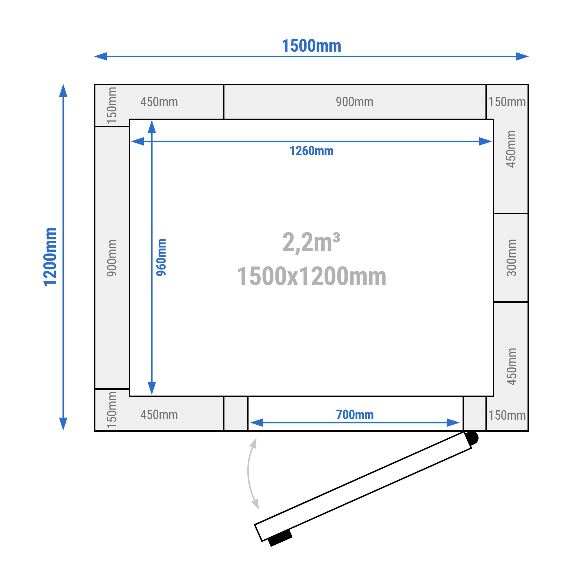 Chambre de congélation – 1500 × 1200 mm – 2,2 m³ – avec rideaux à lamelles inclus