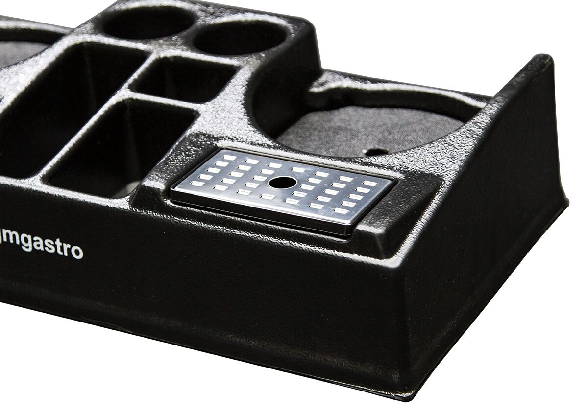 Station café pour 2 verseuses isothermes - Avec 5 compartiments de rangement - Plastique - 665x330x145mm - incl. 2 inserts en plastique réglables & bacs d'égouttage
