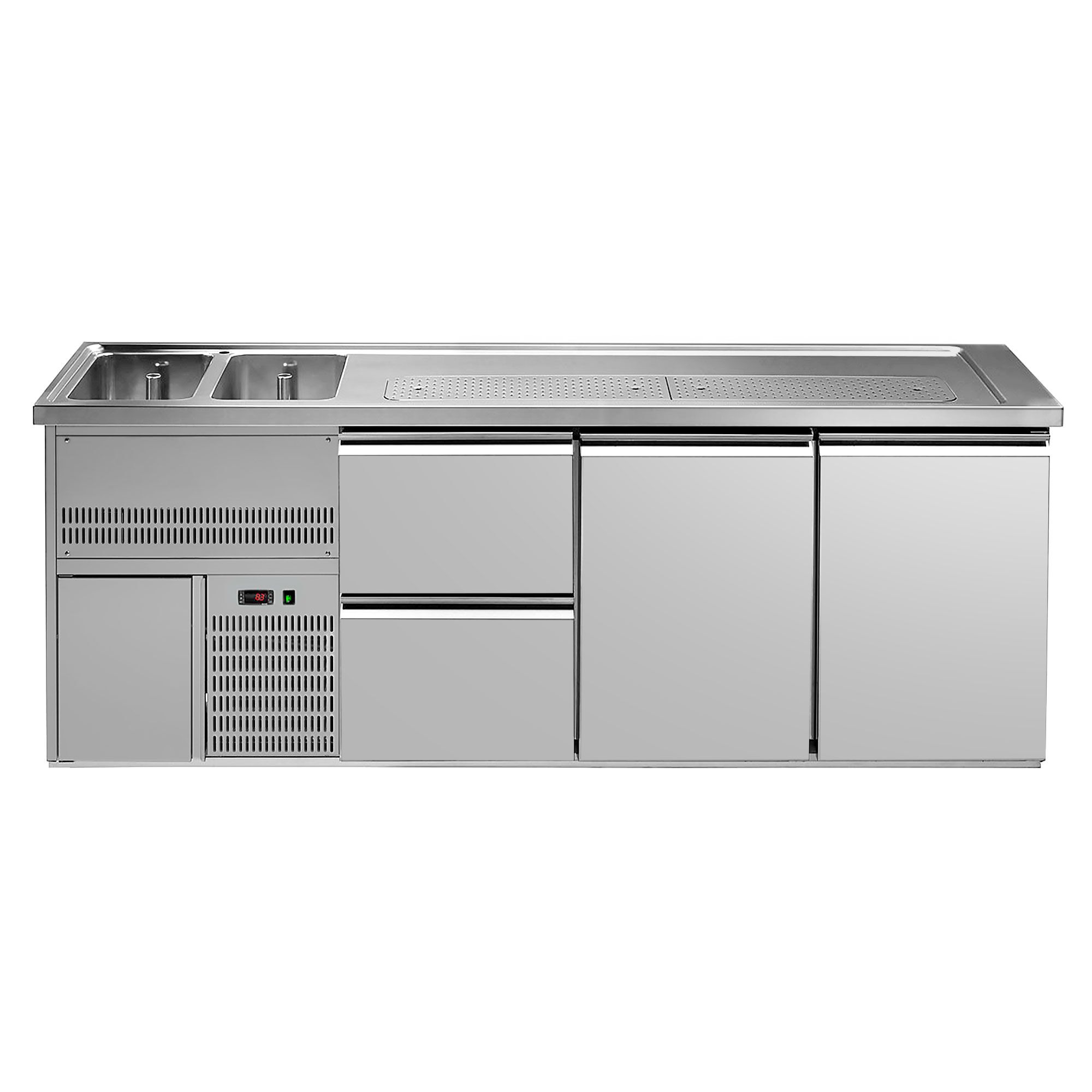 Comptoir de bar réfrigéré Premium PLUS - 2500x700mm - 2 portes & 2 tiroirs