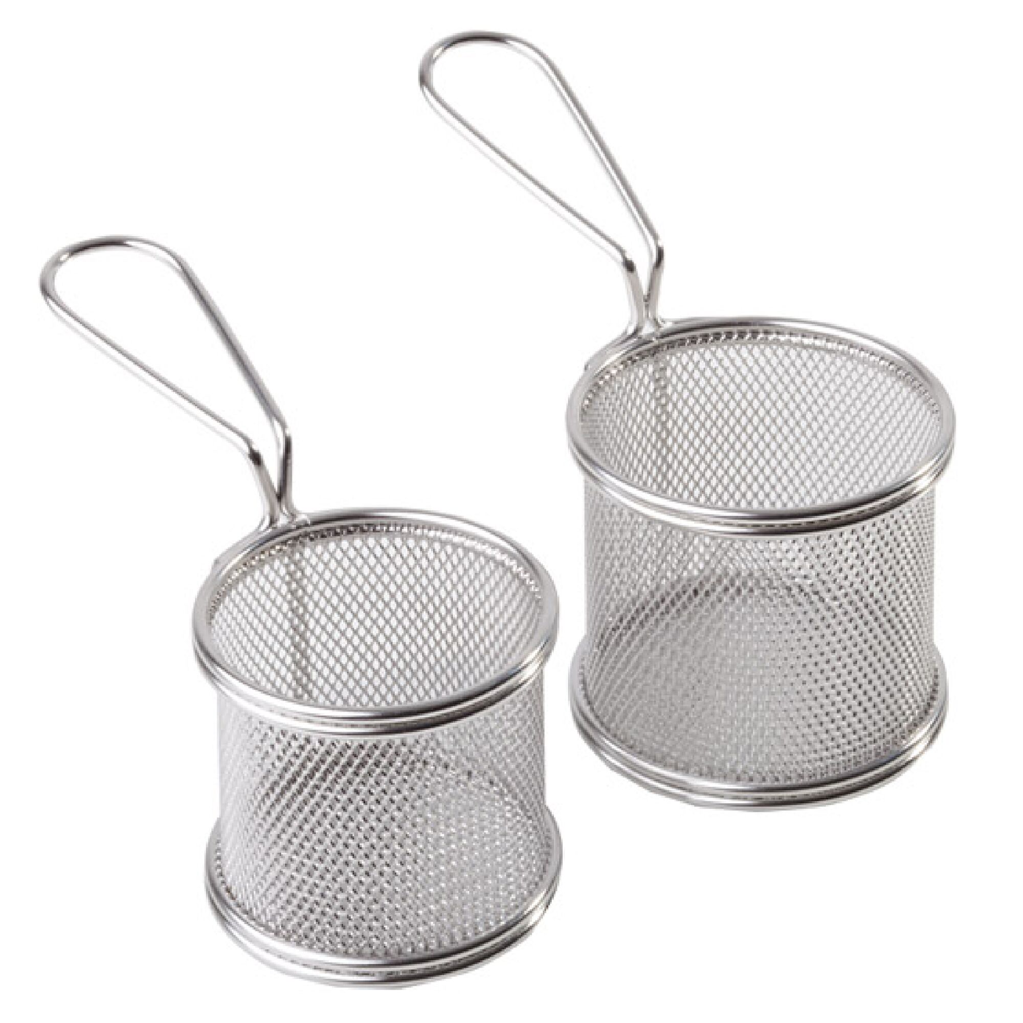 (6 pcs) Panier de service à frites - SNACKHOLDER - acier inoxydable - rond - Ø80mm - avec manche long