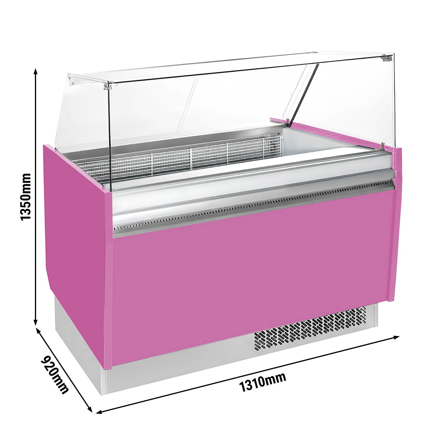 Vitrine à glace LIAM – 1310 mm – refroidissement statique – pour 10+10 bacs à glace de 5 litres – Rose