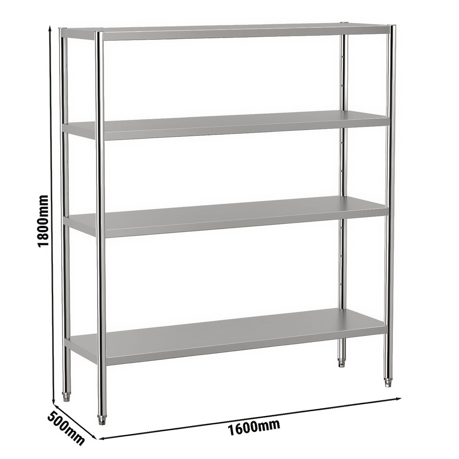 Étagère en inox ECO - 1600 x 500 mm - avec 4 étagères (réglables)