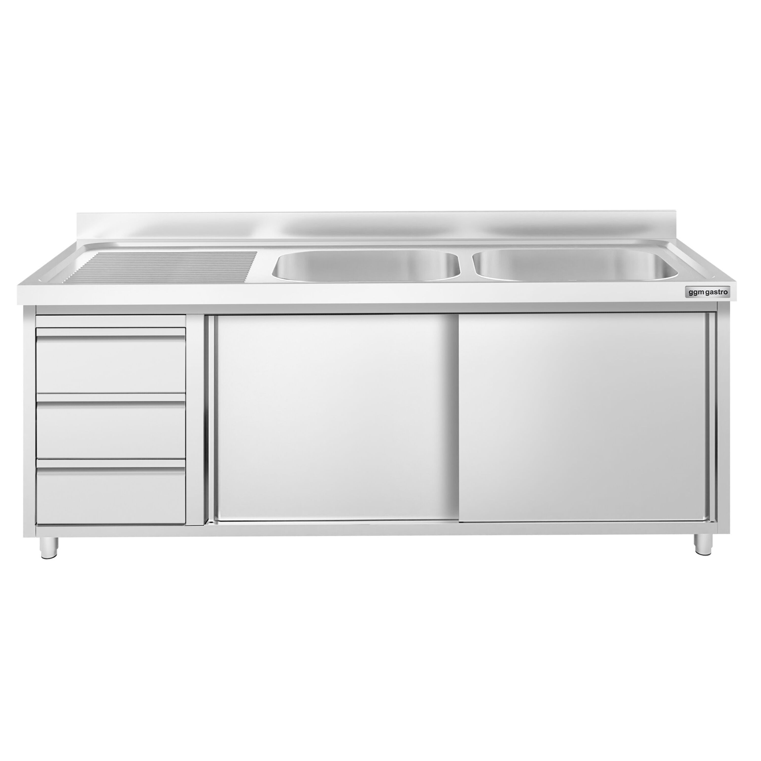 Meuble plonge PREMIUM - 1800x600mm - 2 bacs - 3 tiroirs