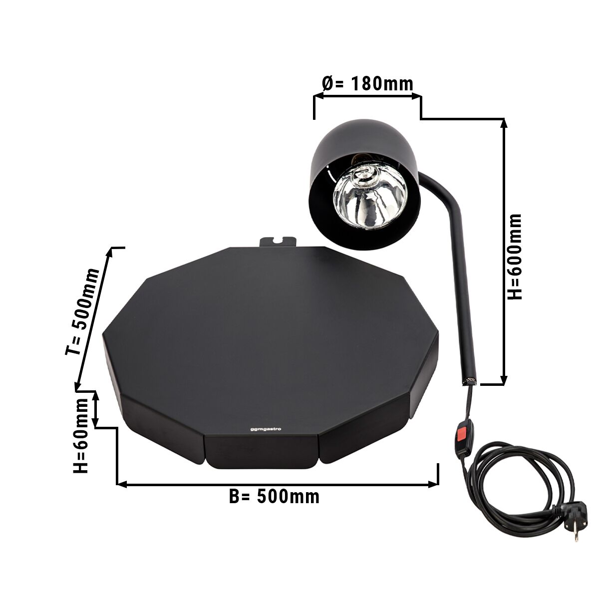 Buffet-Wärmelampe Infrarot - 250 Watt - Rund - Schwarz