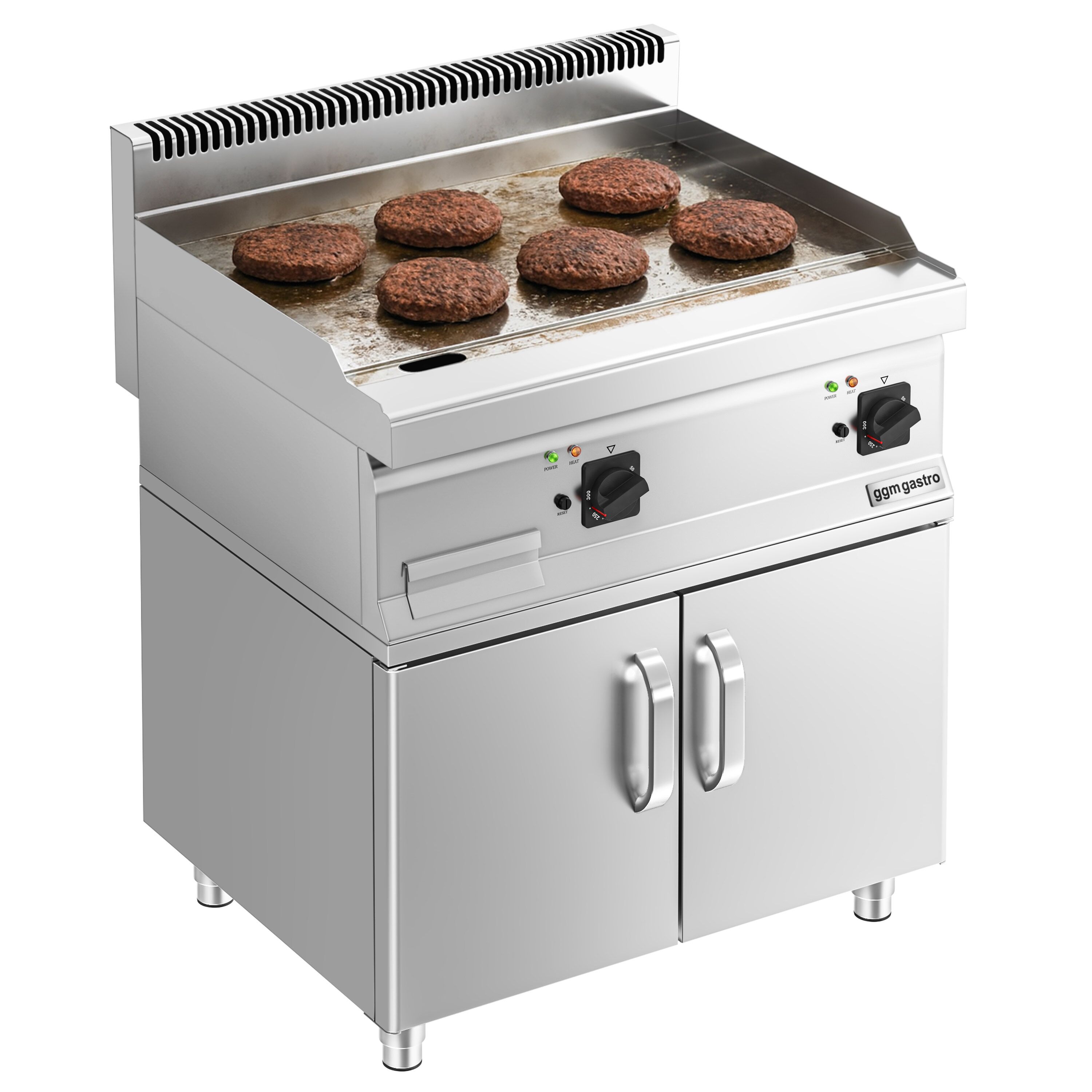 Plancha électrique - plaque acier - 2 zones - 7,1 kW - Lisse - Surface de cuisson : 795x535mm - incl. soubassement avec 2 portes