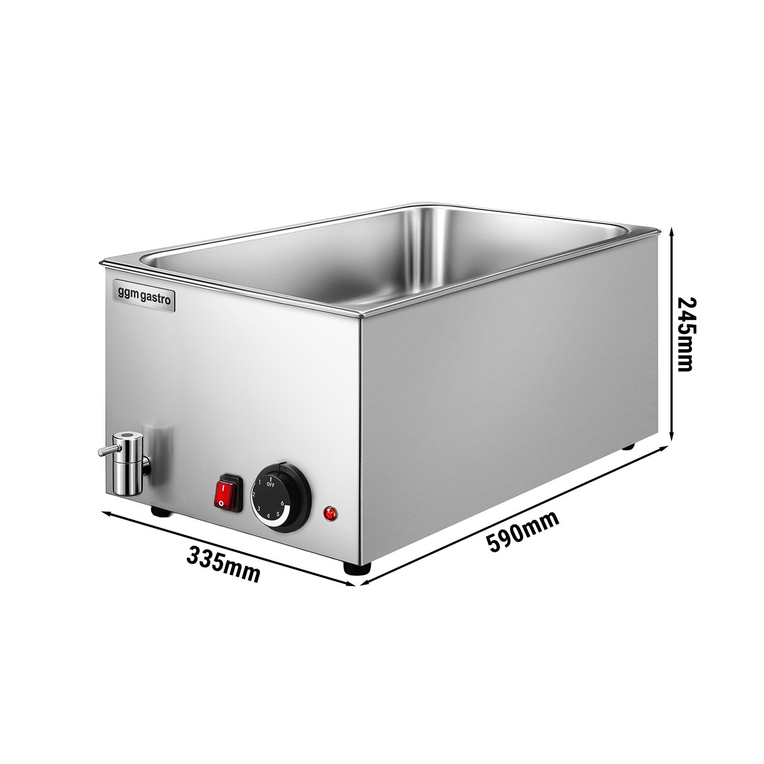 Elektro Bain-Marie - 1,2 kW - GN 1/1 mit 150mm Höhe - mit Ablasshahn