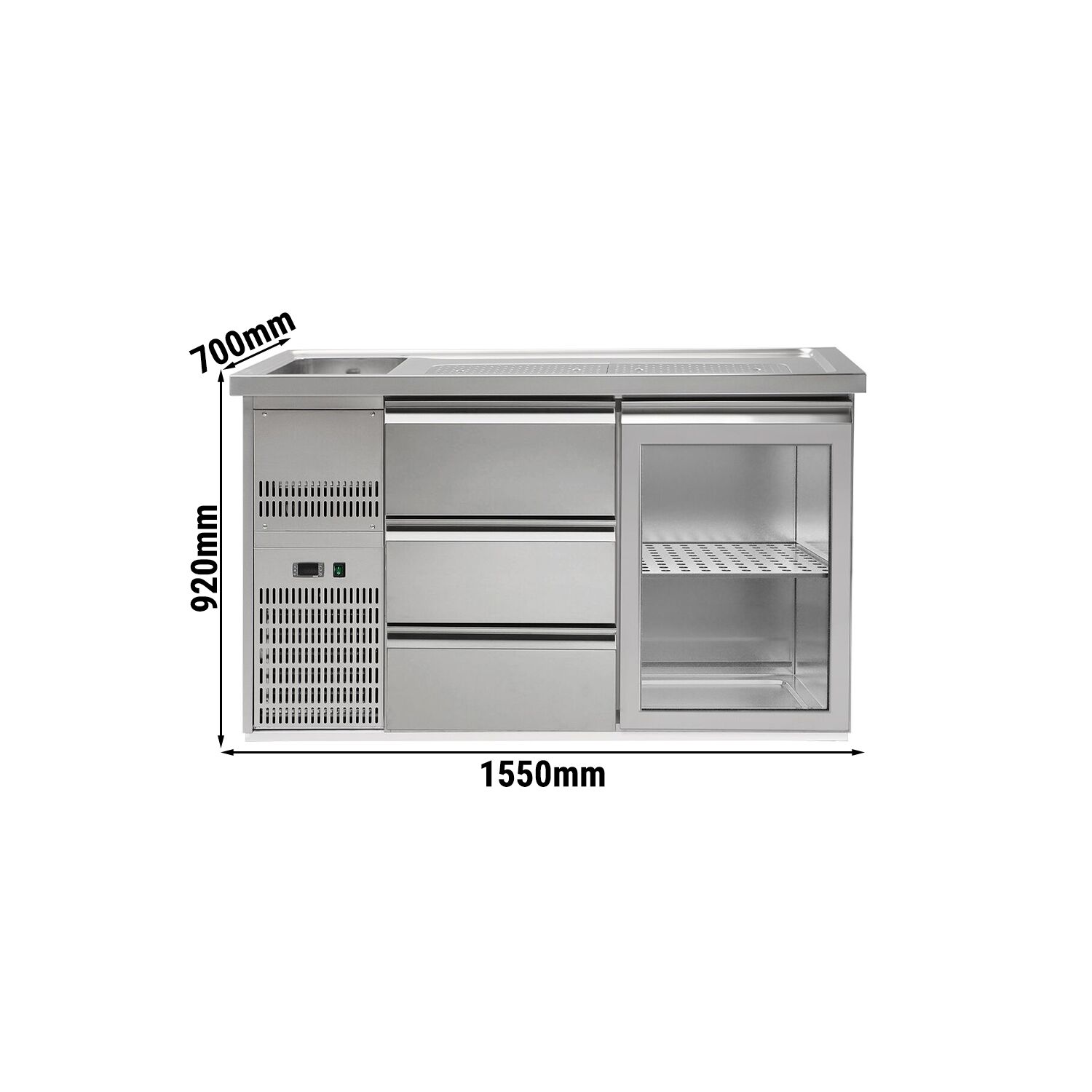 Direct Draw Beer Dispenser / Kegerator PREMIUM PLUS - 1550x700mm - 1 Glass Door & 3 Drawers