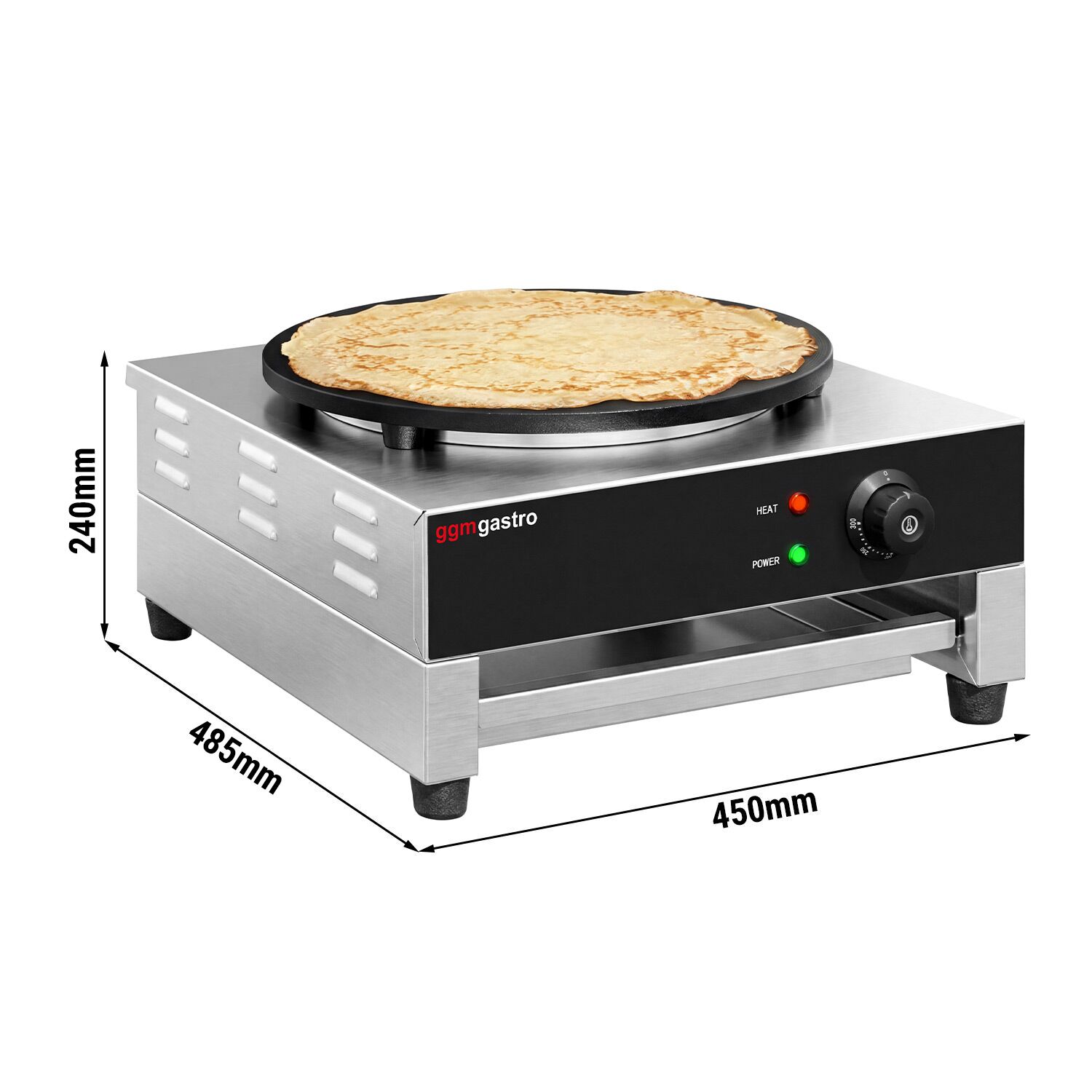 Crêpière professionnelle - Thermostat réglable - Ronde - Ø 400mm incl. râteau à crêpes