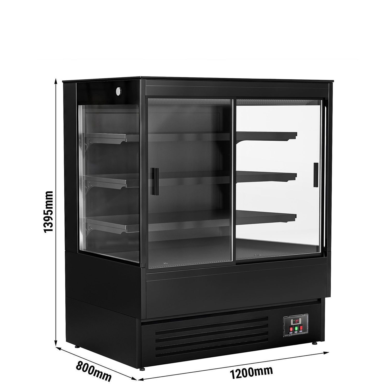 Vitrine murale réfrigérée - 1200mm - 390L - avec 2 portes coulissantes vitrées & 3 étagères - Noir
